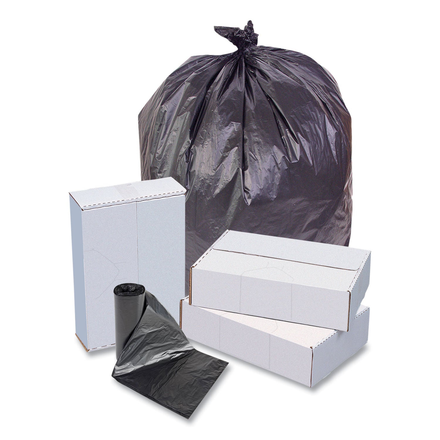 Inteplast Group High-Density Commercial Can Liners, 33 gal, 22 mic, 33" x 40", Black, Interleaved Roll, 25 Bags/Roll, 10 Rolls/Carton