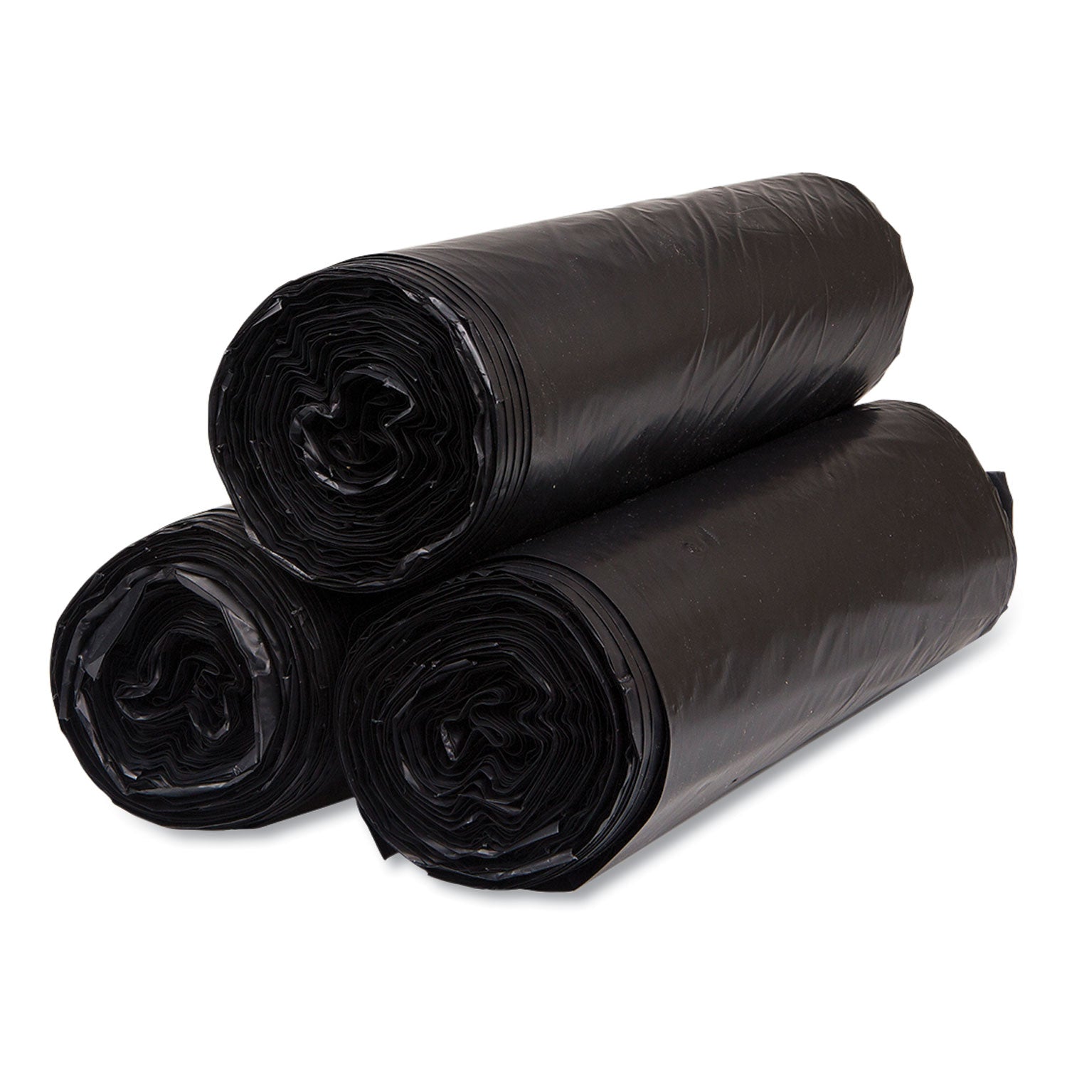 Inteplast Group High-Density Commercial Can Liners, 45 gal, 22 mic, 40" x 48", Black, Interleaved Roll, 25 Bags/Roll, 6 Rolls/Carton