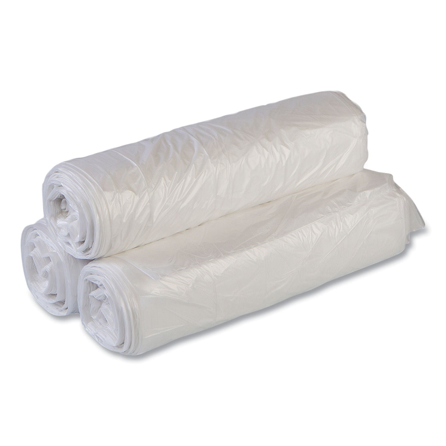 Inteplast Group Low-Density Commercial Can Liners, 60 gal, 1.15 mil, 38" x 58", Clear, Interleaved Roll, 20 Bags/Roll, 5 Rolls/Carton