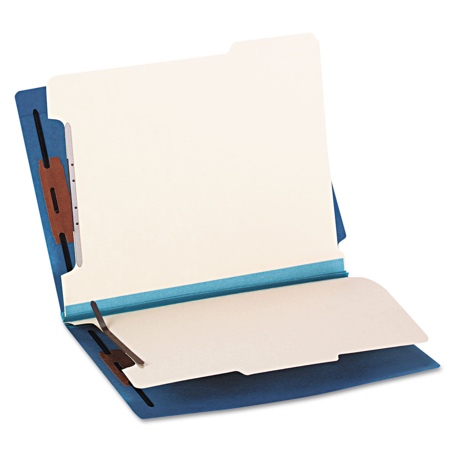 Smead™ Colored End Tab Classification Folders with Dividers, 2" Expansion, 2 Dividers, 6 Fasteners, Letter Size, Blue, 10/Box