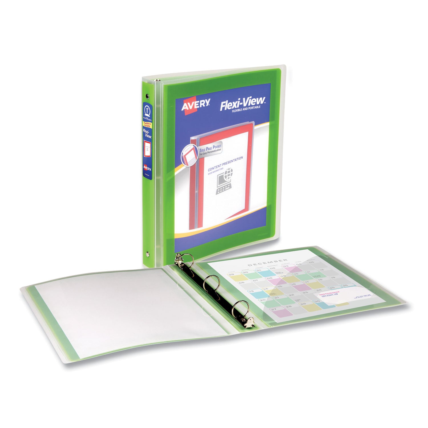 Avery® Flexi-View Binder with Round Rings, 3 Rings, 1" Capacity, 11 x 8.5, Green