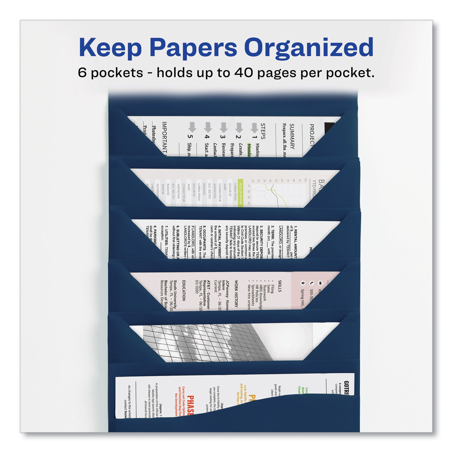 Avery® Slide and View Expanding File, 6 Sections, Hook/Loop Closure, Letter Size, Navy Blue