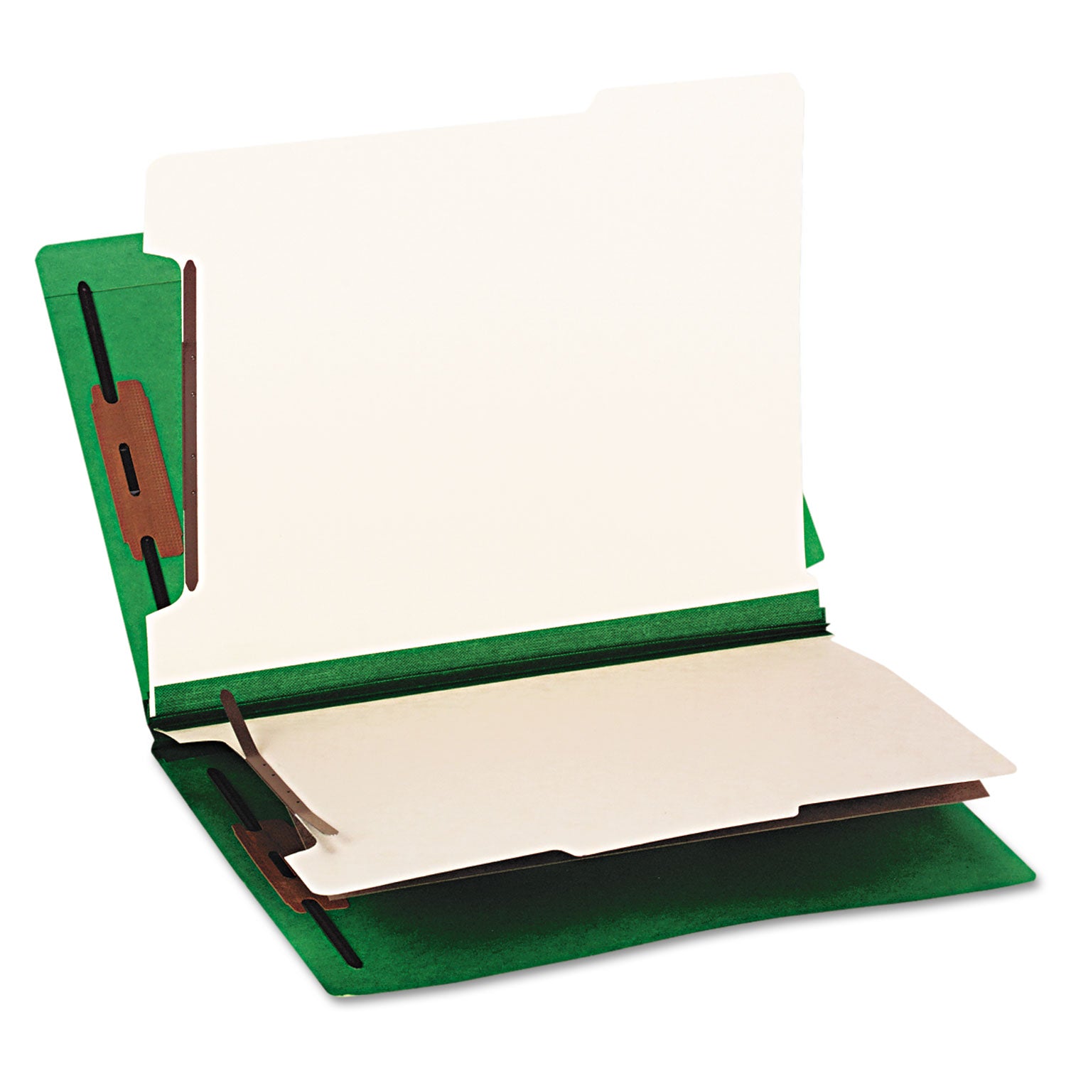 Smead™ Colored End Tab Classification Folders with Dividers, 2" Expansion, 2 Dividers, 6 Fasteners, Letter Size, Green, 10/Box