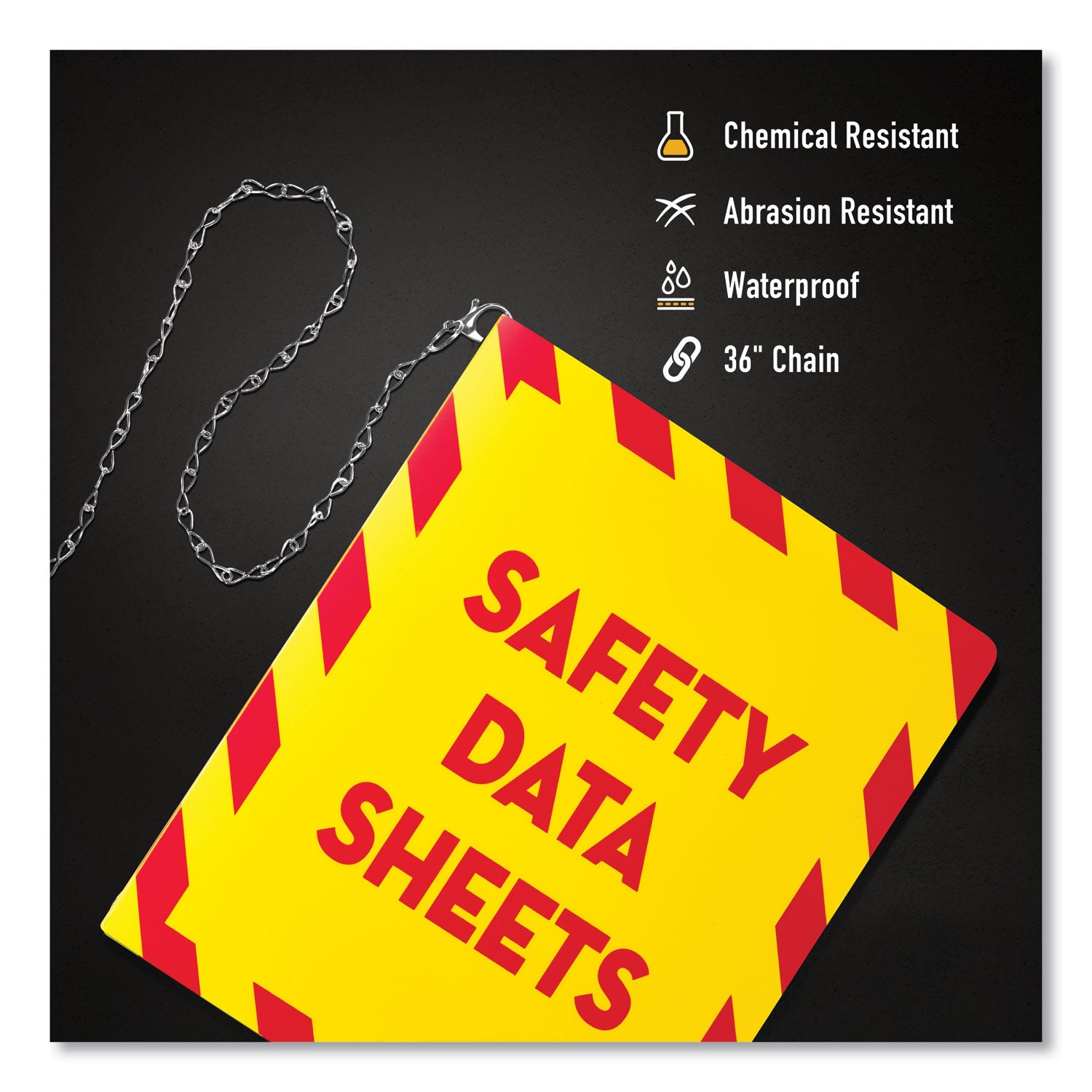 Avery® UltraDuty Safety Data Sheet Binders with Chain, 3 Rings, 2" Capacity, 11 x 8.5, Yellow/Red