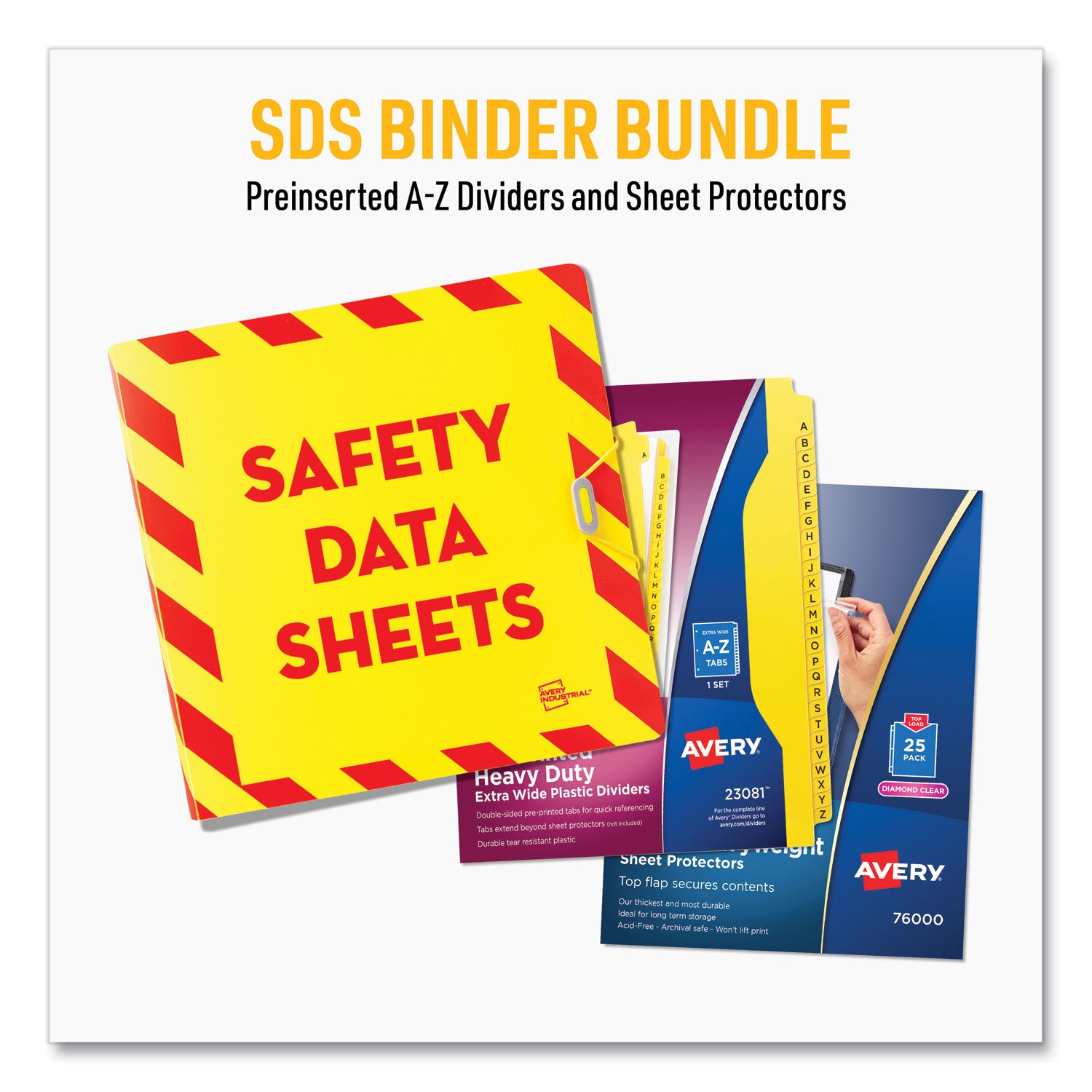 Avery® UltraDuty Safety Data Sheet Binder Bundle, 3 Rings, 3" Capacity, 11 x 8.5, Yellow/Red