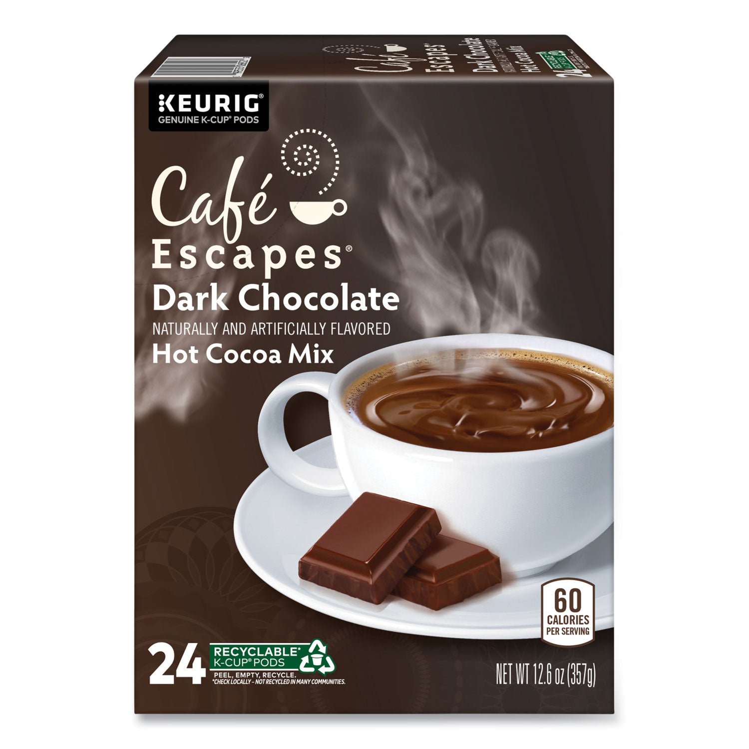 Café Escapes® Dark Chocolate Hot Cocoa K-Cups, 24/Box, 4 Box/Carton