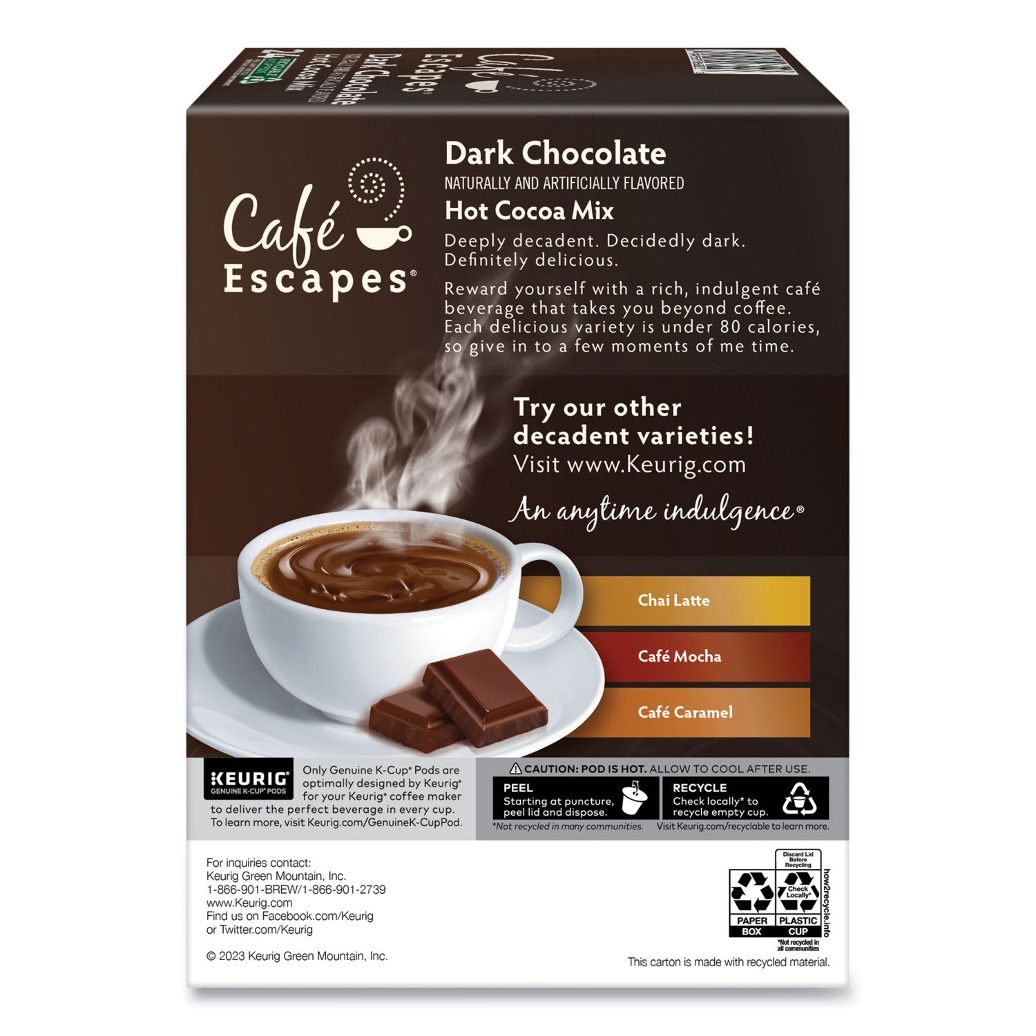 Café Escapes® Dark Chocolate Hot Cocoa K-Cups, 24/Box, 4 Box/Carton