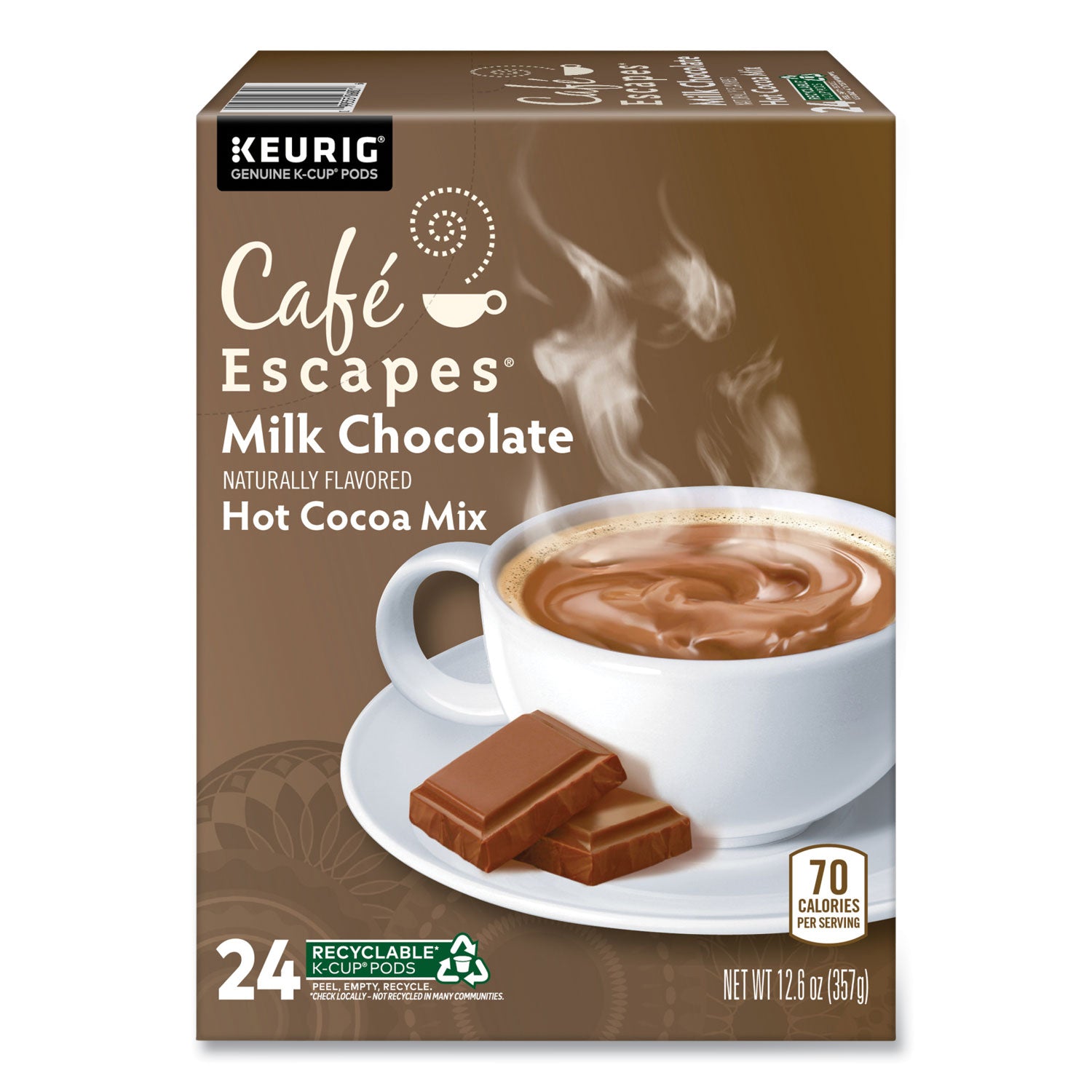 Cafe Escapes Milk Chocolate Hot Cocoa K-Cups, 96/Carton