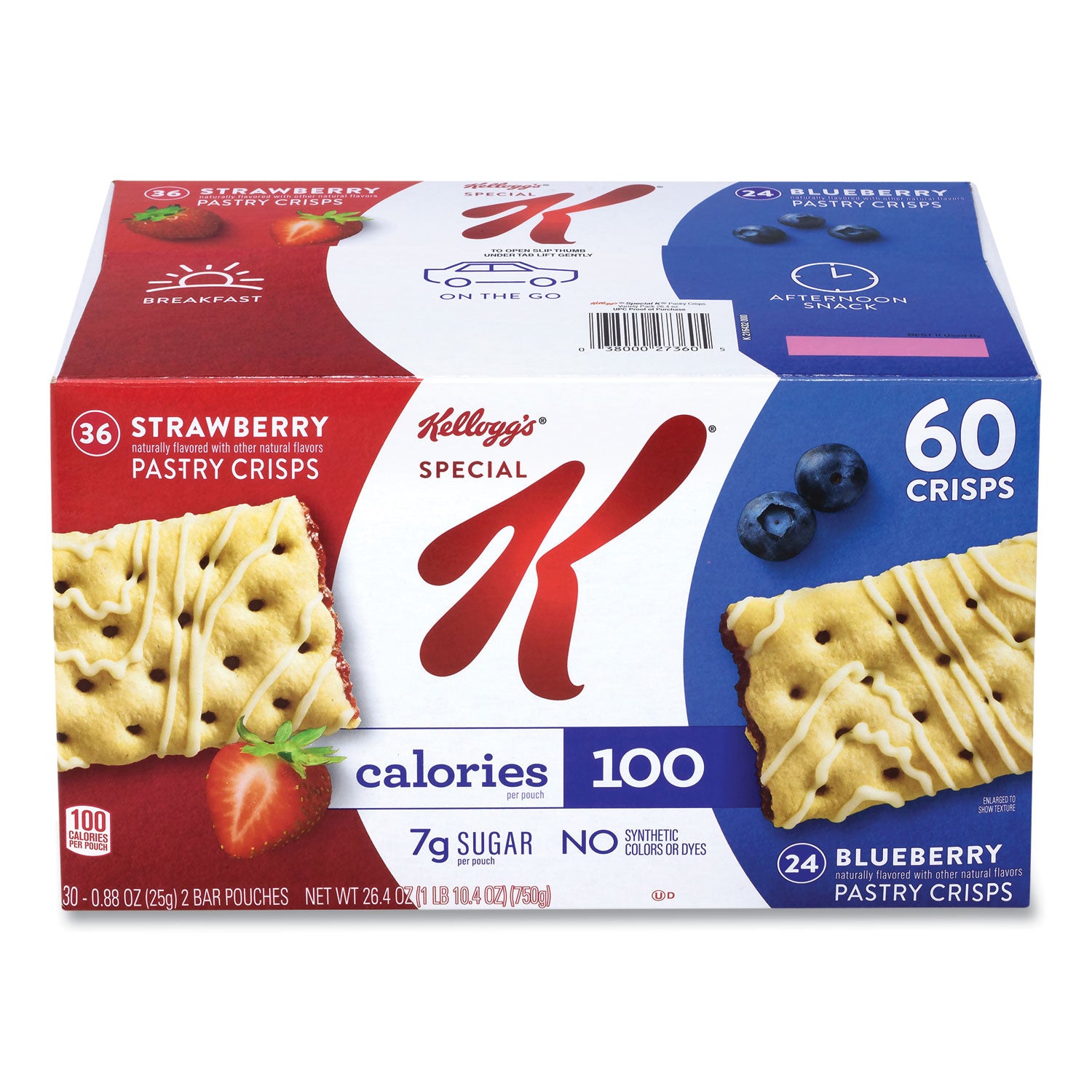 Special K Pastry Crisps, (36) Strawberry; (24) Blueberry, 0.88 oz, 2/Pouch, 30 Pouches/Carton