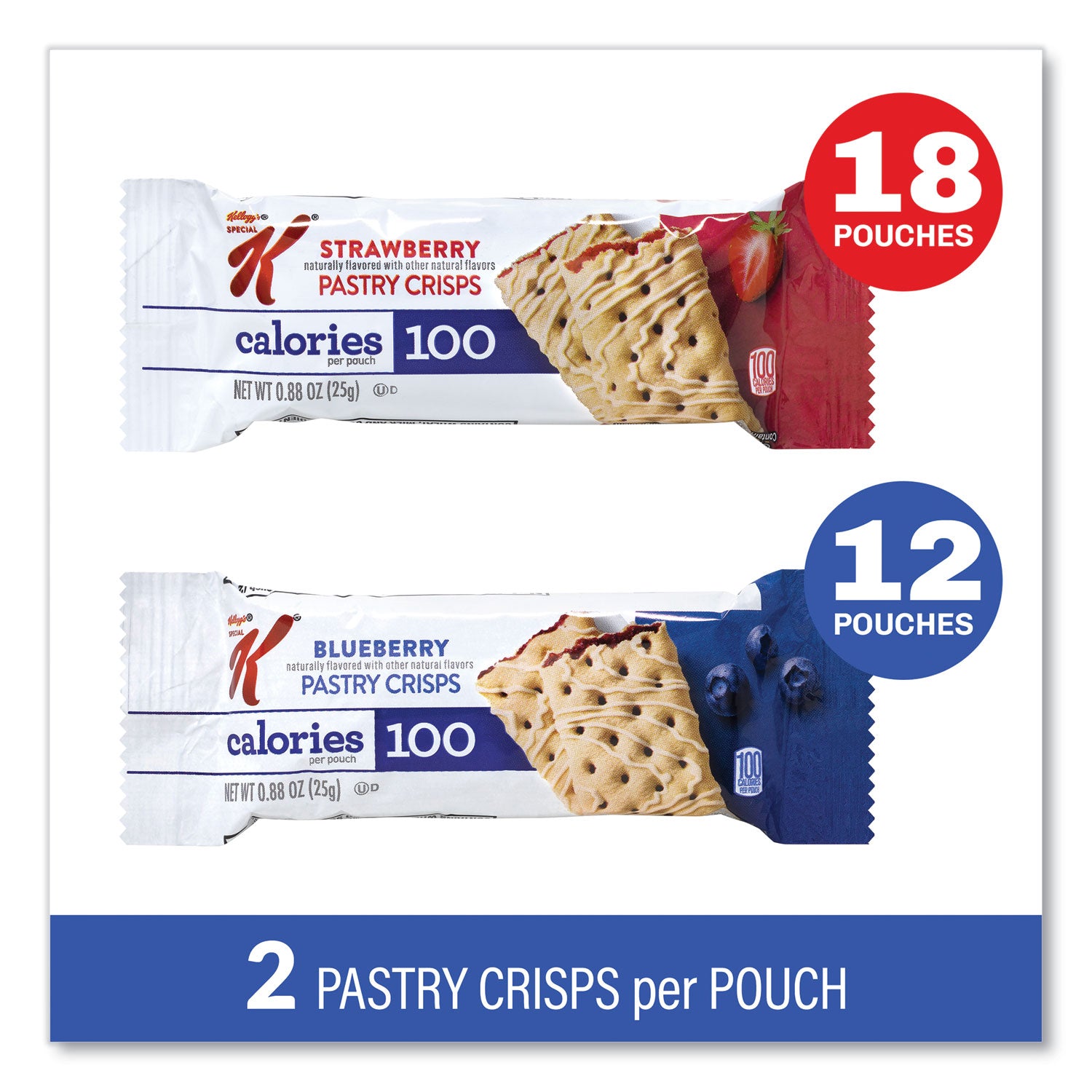 Kellogg's® Special K Pastry Crisps, (36) Strawberry; (24) Blueberry, 0.88 oz, 2/Pouch, 30 Pouches/Carton