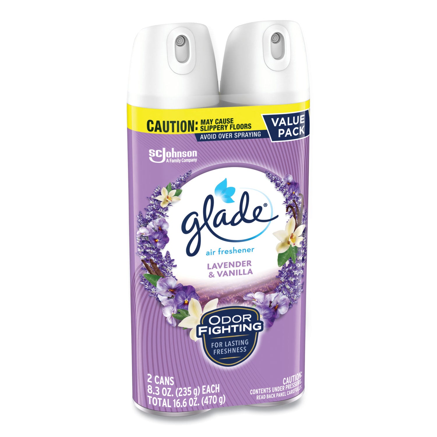 Glade® Air Freshener, Lavender & Vanilla, Scent, 8.3 oz Aerosol Spray, 2/Pack, 3 Packs/Carton