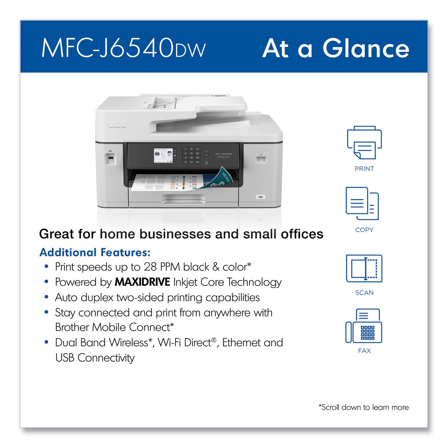 Brother MFC-J6540DW Business Color All-in-One Inkjet Printer, Copy/Fax/Print/Scan