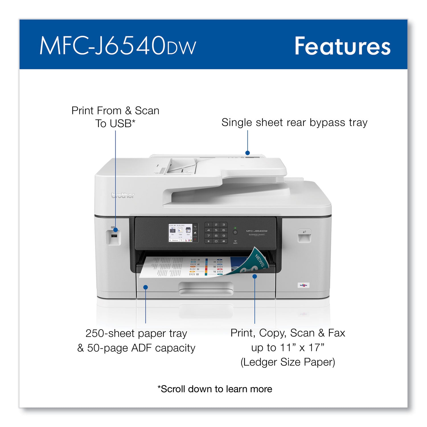 Brother MFC-J6540DW Business Color All-in-One Inkjet Printer, Copy/Fax/Print/Scan