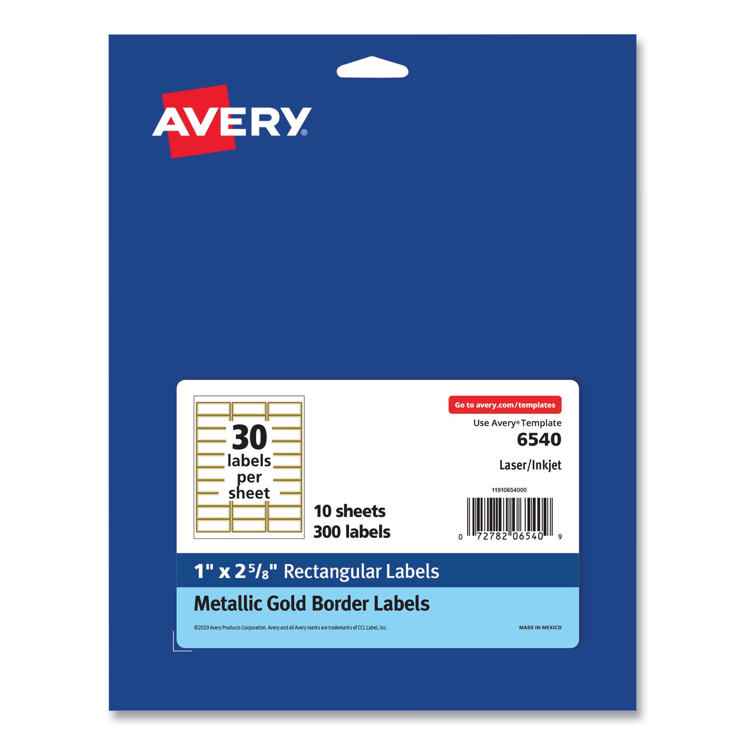 Avery® White Easy Peel Mailing Labels with Metallic Border, Inkjet/Laser Printers, 1 x 2.63, White, 30/Sheet, 10 Sheets/Pack