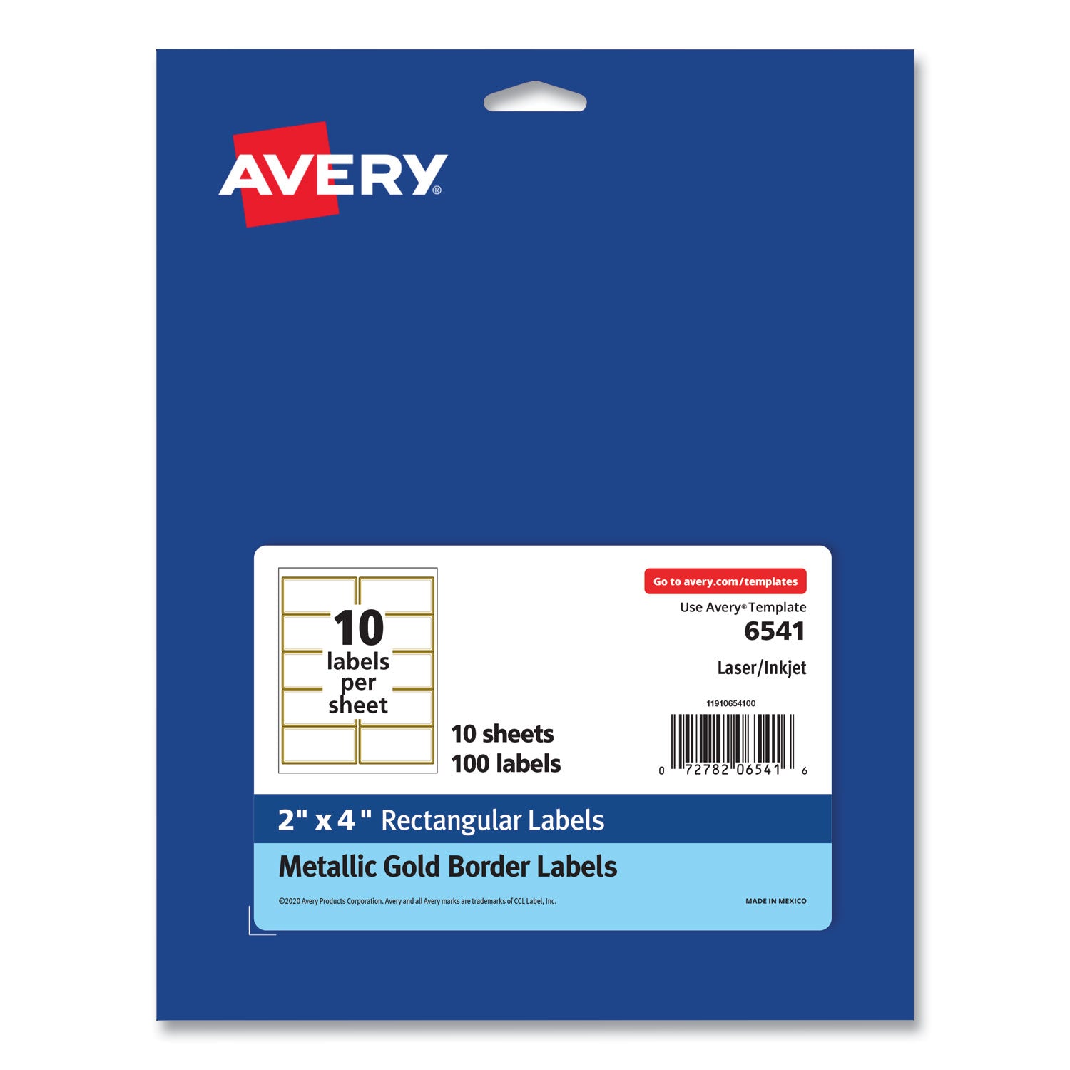 Avery® White Easy Peel Mailing Labels with Metallic Border, Inkjet/Laser Printers, 2 x 4, White, 10/Sheet, 10 Sheets/Pack