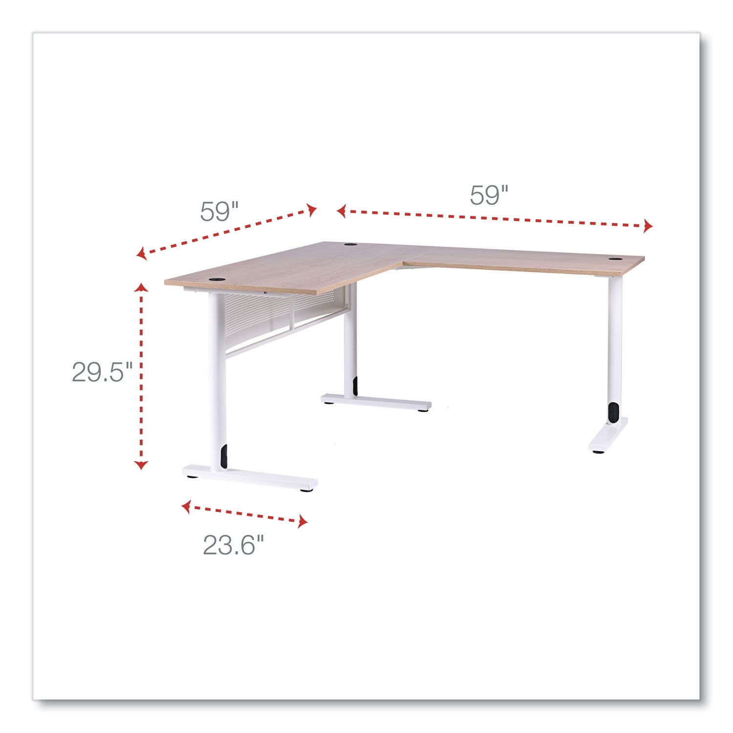 Workspace by Alera® L-Shaped Writing Desk, 59.05" x 59.05" x 29.53", Beigewood/White