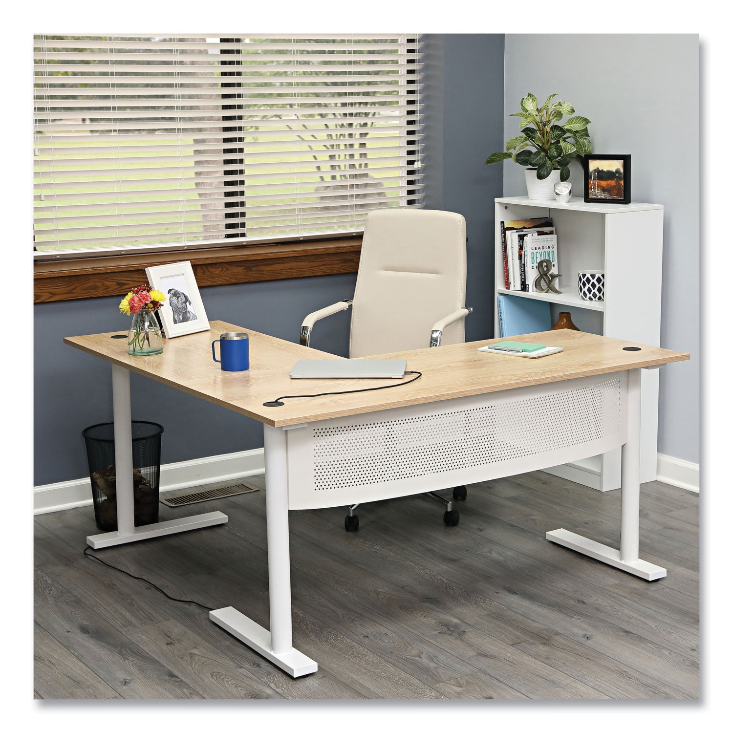 Workspace by Alera® L-Shaped Writing Desk, 59.05" x 59.05" x 29.53", Beigewood/White