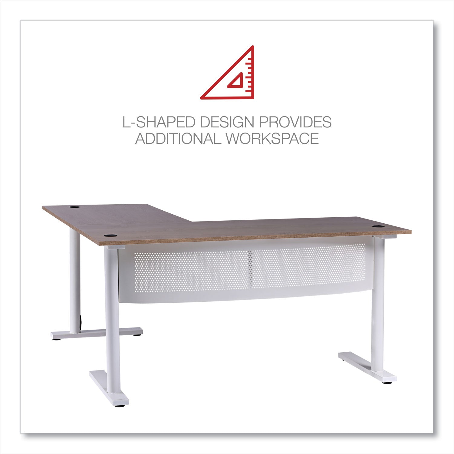 Workspace by Alera® L-Shaped Writing Desk, 59.05" x 59.05" x 29.53", Beigewood/White