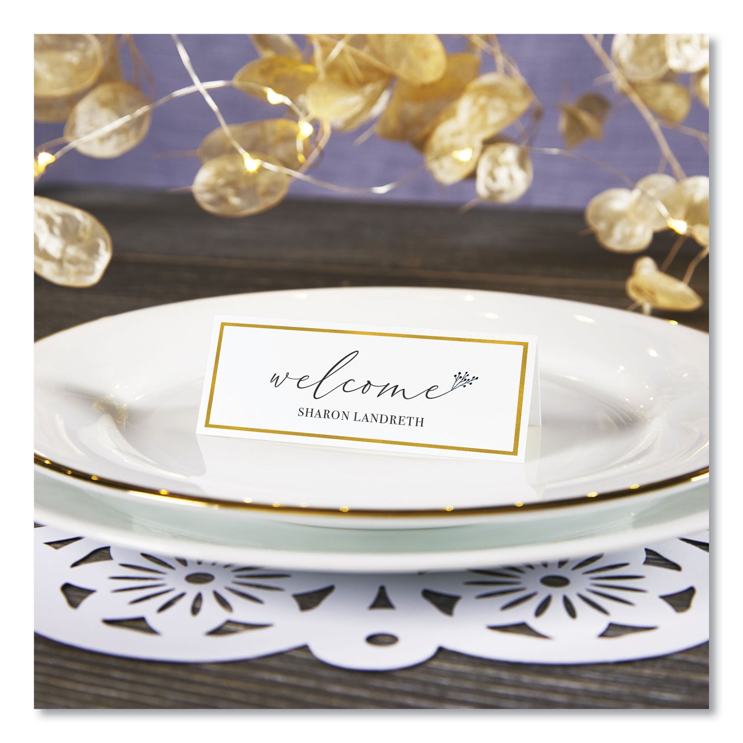 Avery® Tent Cards, White/Gold, 3.75" x 1.44", 6 Cards/Sheet, 25 Sheets/Pack