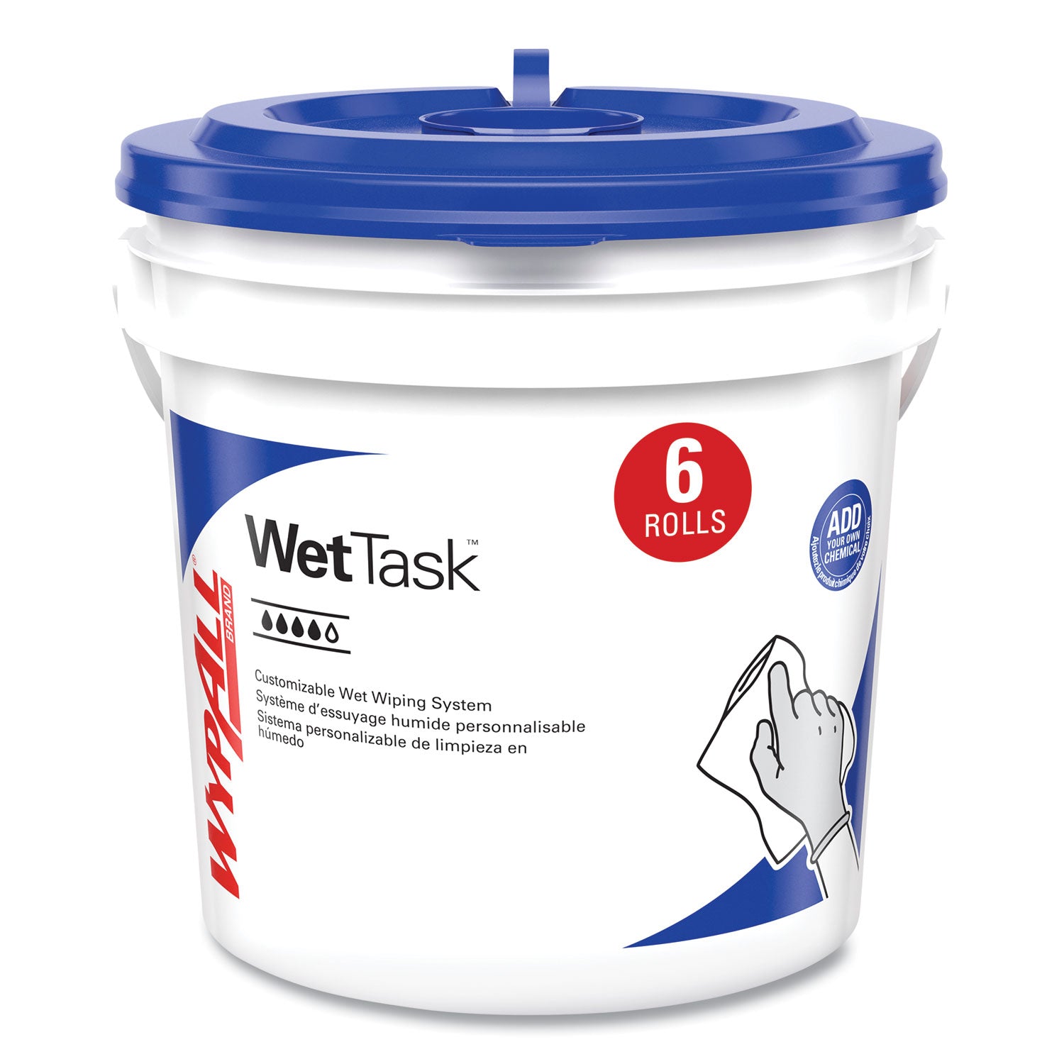 WypAll® Critical Clean Wipers for Bleach, Disinfectants, Sanitizers WetTask Customizable Wet Wiping System, w/Bucket,140/Roll, 6/CT