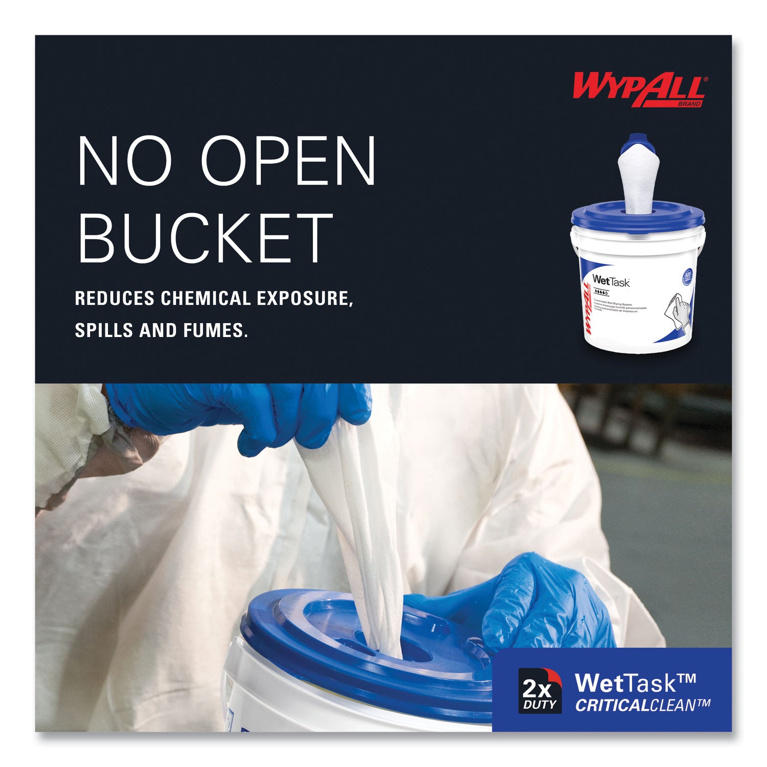 WypAll® Critical Clean Wipers for Bleach, Disinfectants, Sanitizers WetTask Customizable Wet Wiping System, w/Bucket,140/Roll, 6/CT