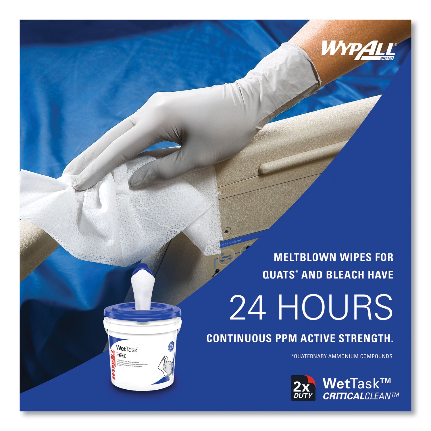 WypAll® Critical Clean Wipers for Bleach, Disinfectants, Sanitizers WetTask Customizable Wet Wiping System, w/Bucket,140/Roll, 6/CT