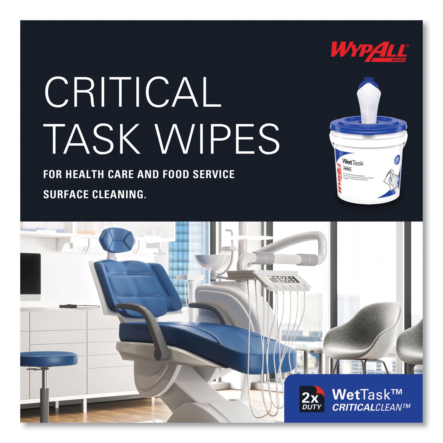 WypAll® Critical Clean Wipers for Bleach, Disinfectants, Sanitizers WetTask Customizable Wet Wiping System, w/Bucket,140/Roll, 6/CT