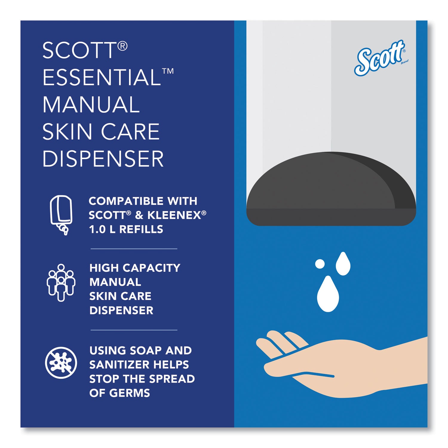 Scott® Essential Manual Skin Care Dispenser, For Traditional Business, 1,000 mL, 5 x 5.25 x 8.38, Black