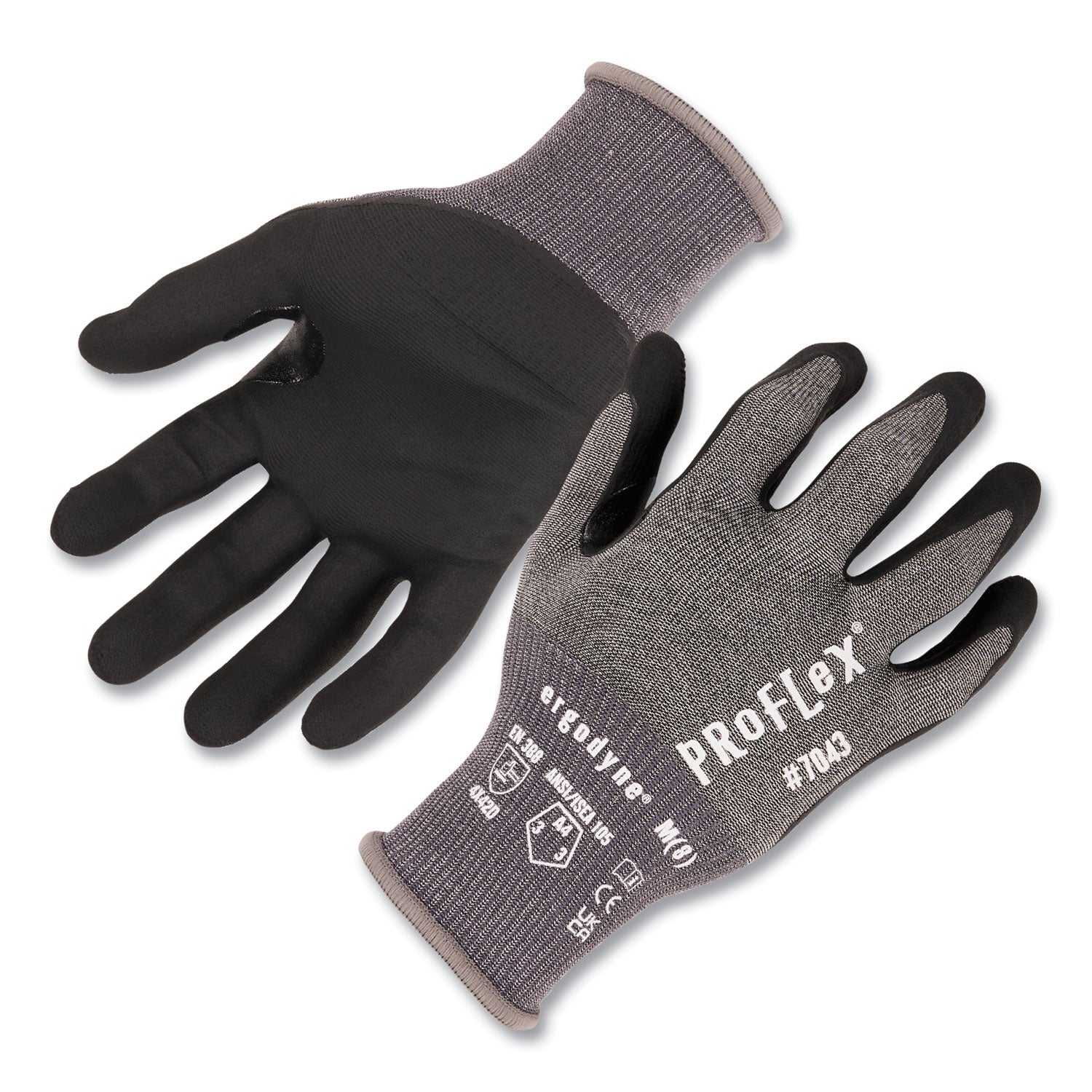 Ergodyne® ProFlex 7043 ANSI A4 Nitrile Coated CR Gloves, Gray, Small, 1 Pair