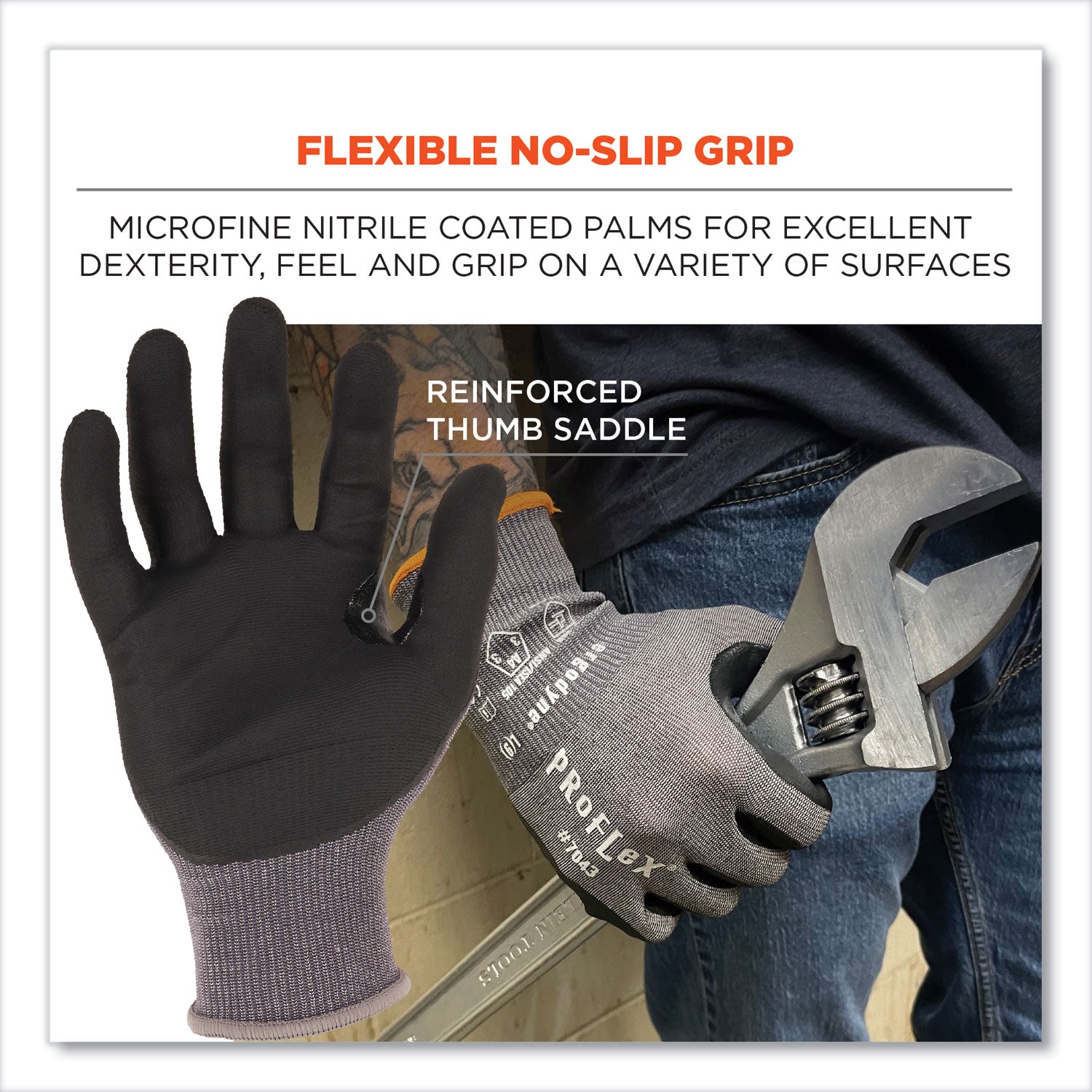 Ergodyne® ProFlex 7043 ANSI A4 Nitrile Coated CR Gloves, Gray, 2X-Large, 12 Pairs