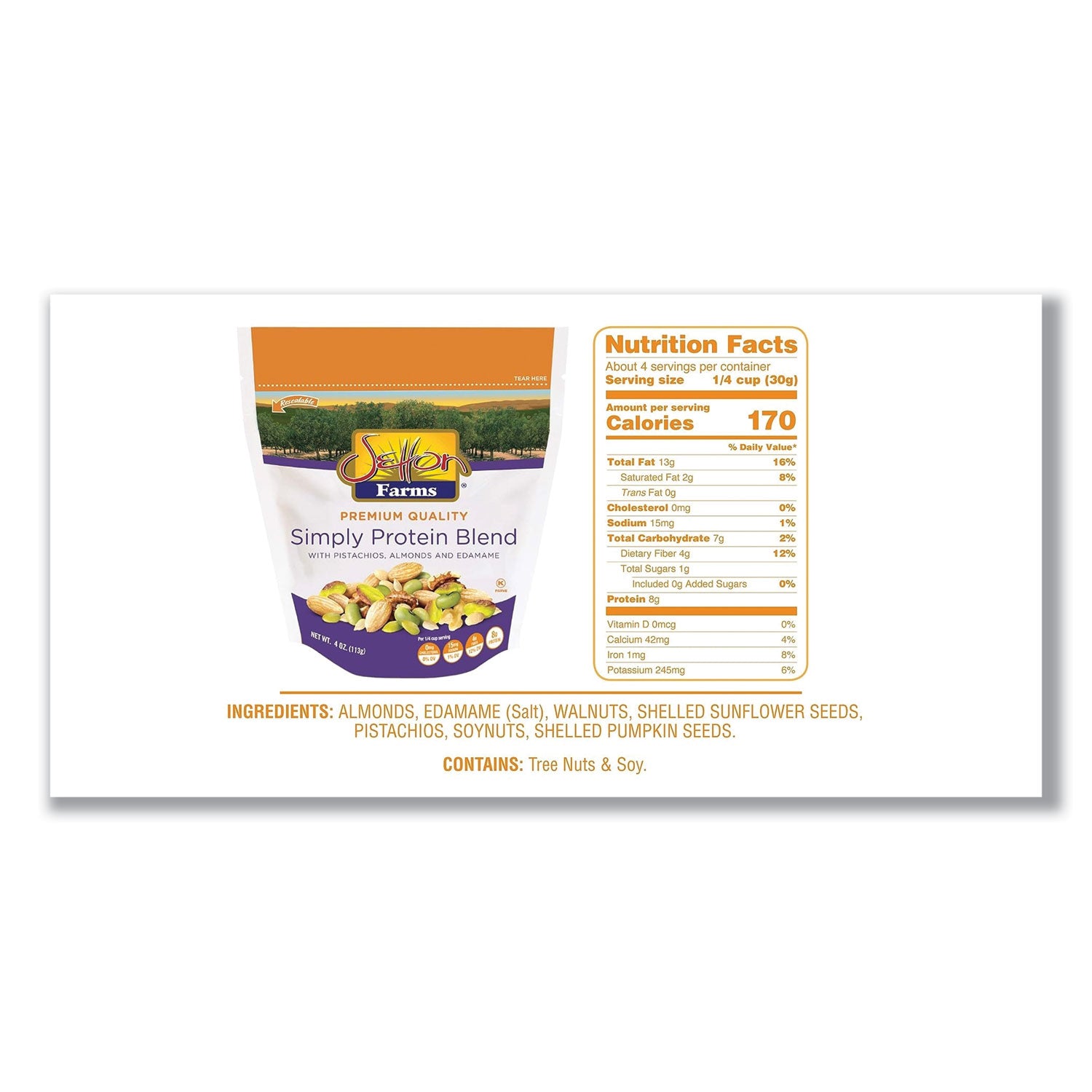 Setton Farms® Simply Protein Blend, 4 oz Bag, 10/Carton