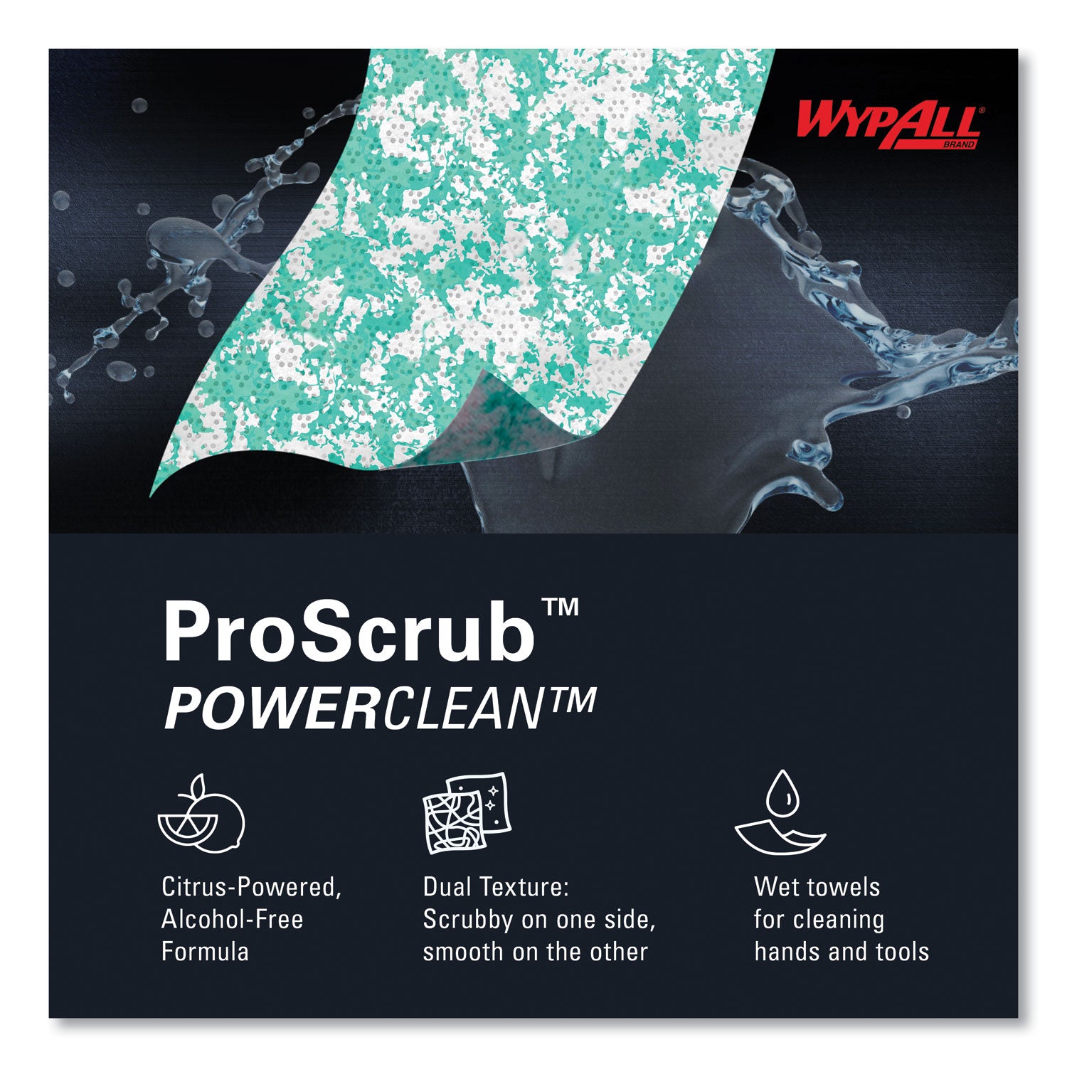 WypAll® Power Clean ProScrub Pre-Saturated Wipes, 12 x 9.5, Citrus Scent, Green/White, 50/Canister, 8 Canisters/Carton