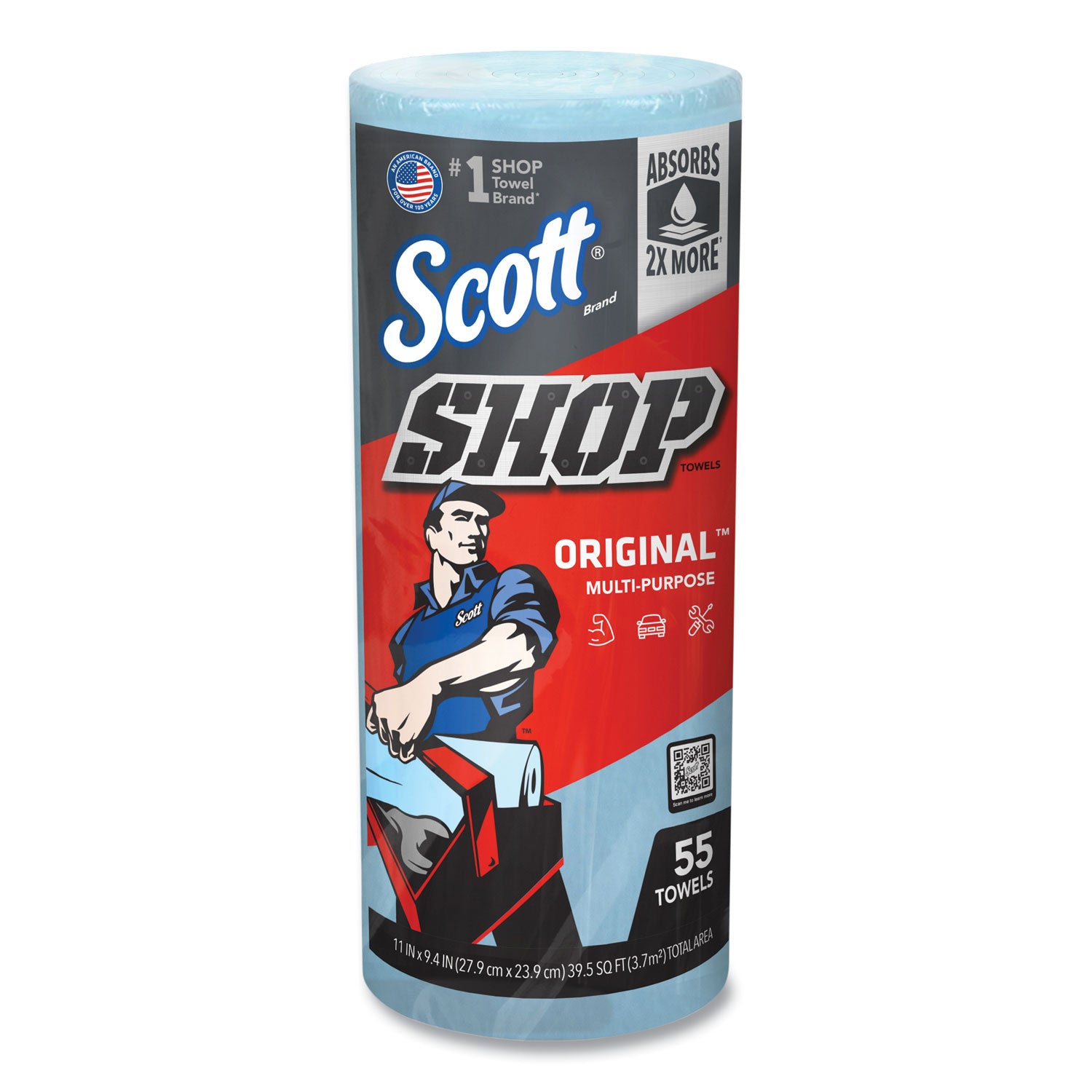 Scott® Shop Towels, Standard Roll, 1-Ply, 9.4 x 11, Blue, 55/Roll, 30 Rolls/Carton