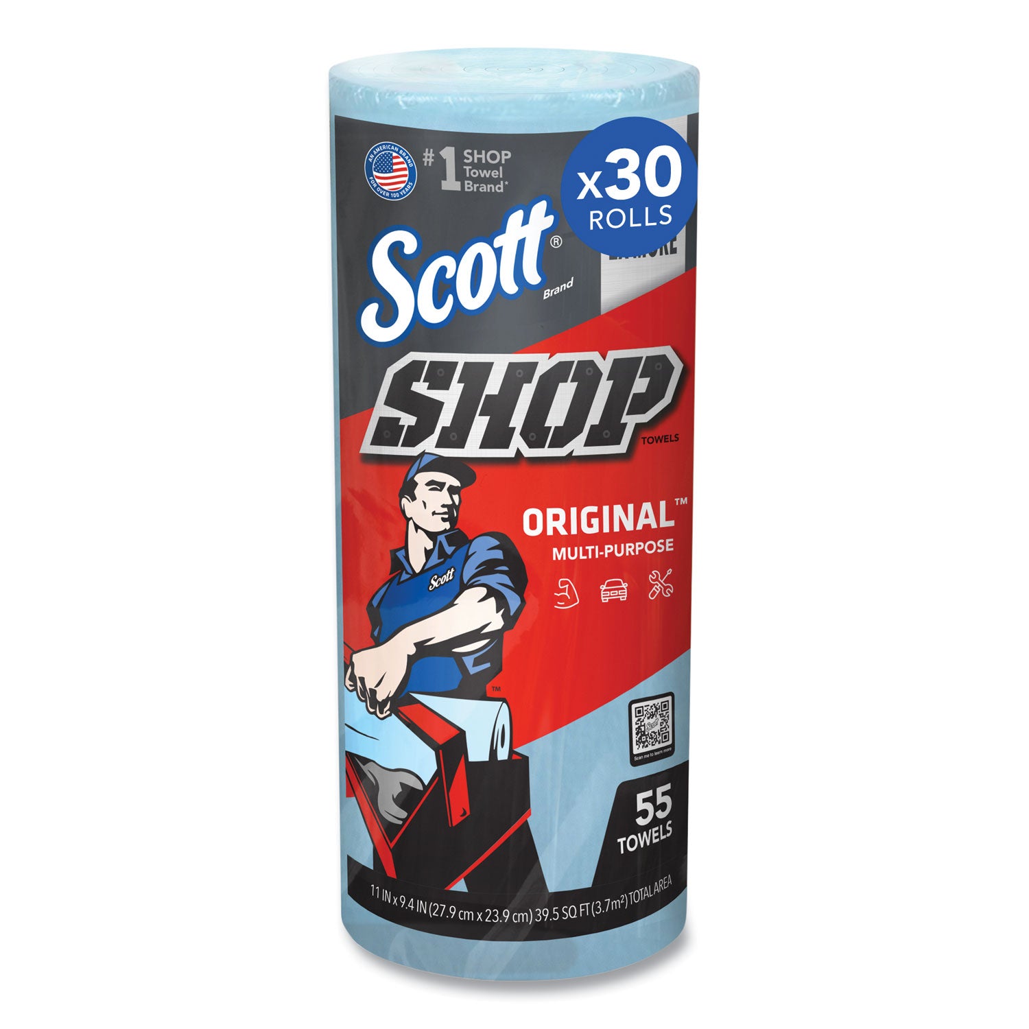 Scott® Shop Towels, Standard Roll, 1-Ply, 9.4 x 11, Blue, 55/Roll, 30 Rolls/Carton