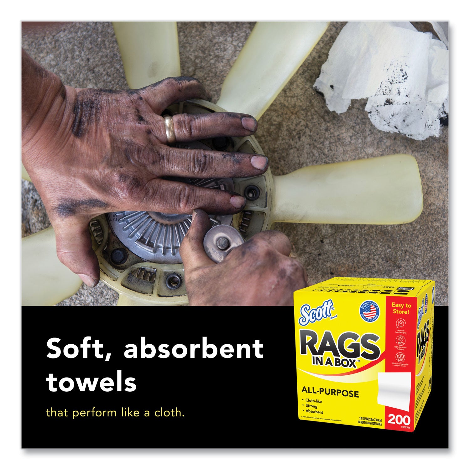 Scott® Rags in a Box, POP-UP Box, 12 x 9, White, 200/Box