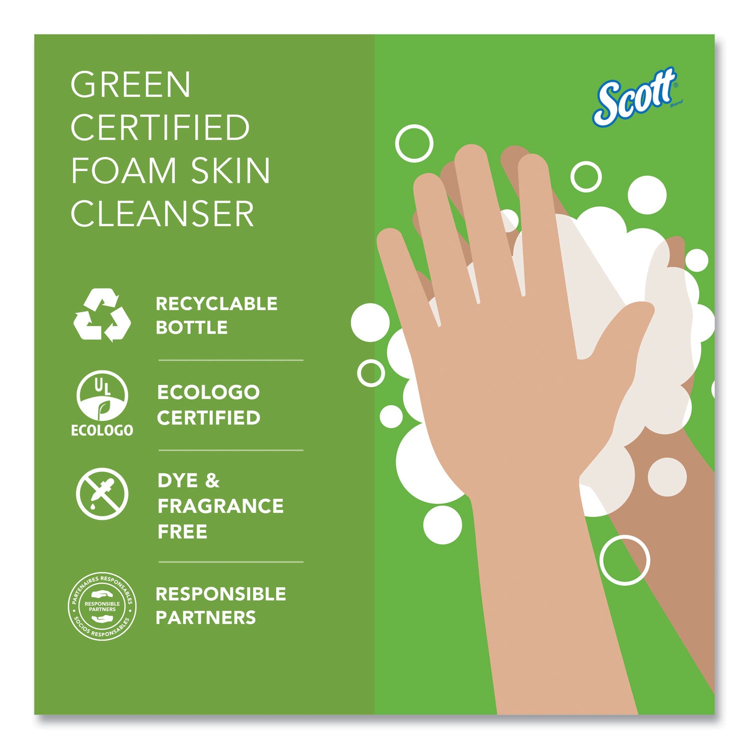 Scott® Essential Green Certified Foam Skin Cleanser, Neutral, 1,000 mL Bottle, 6/Carton