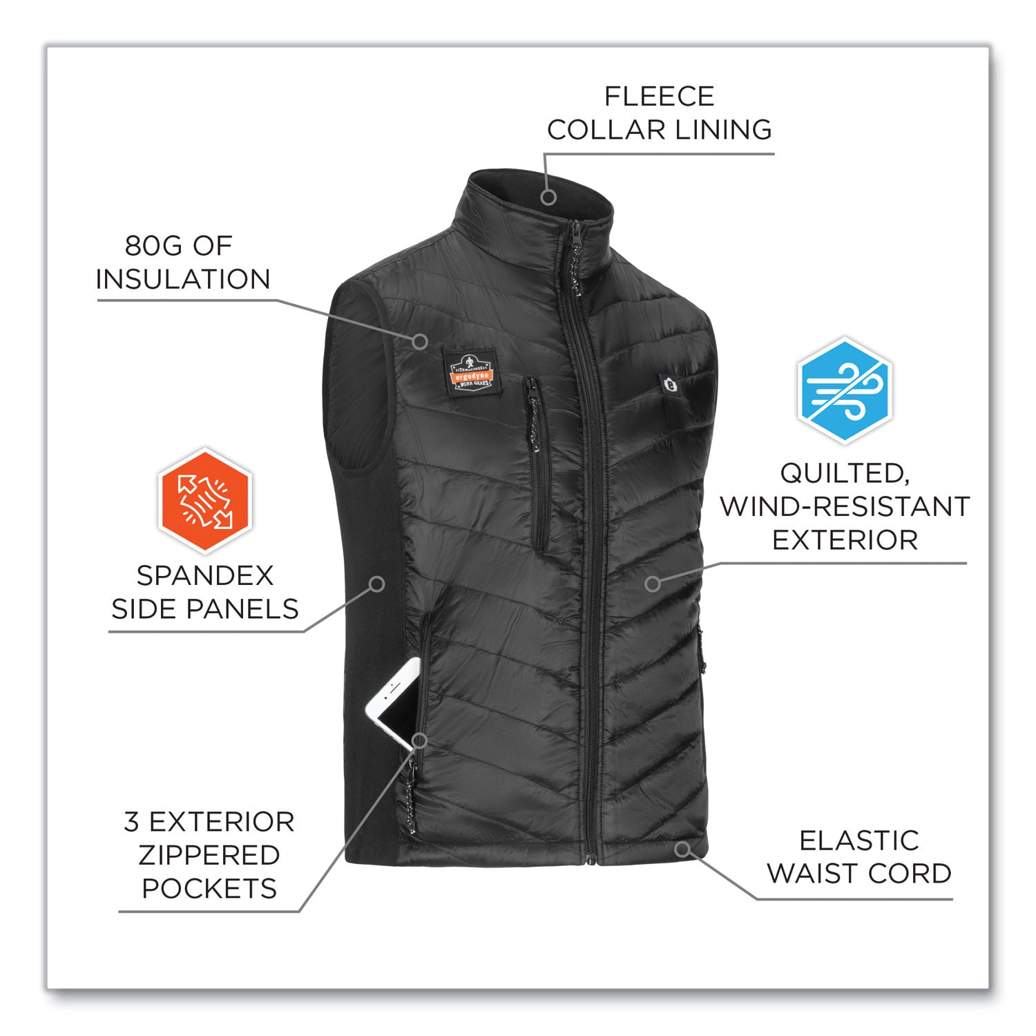 N-Ferno 6495 Rechargeable Heated Vest with Battery Power Bank, Fleece/Polyester, 3X-Large, Black ergodyne® Flipcost