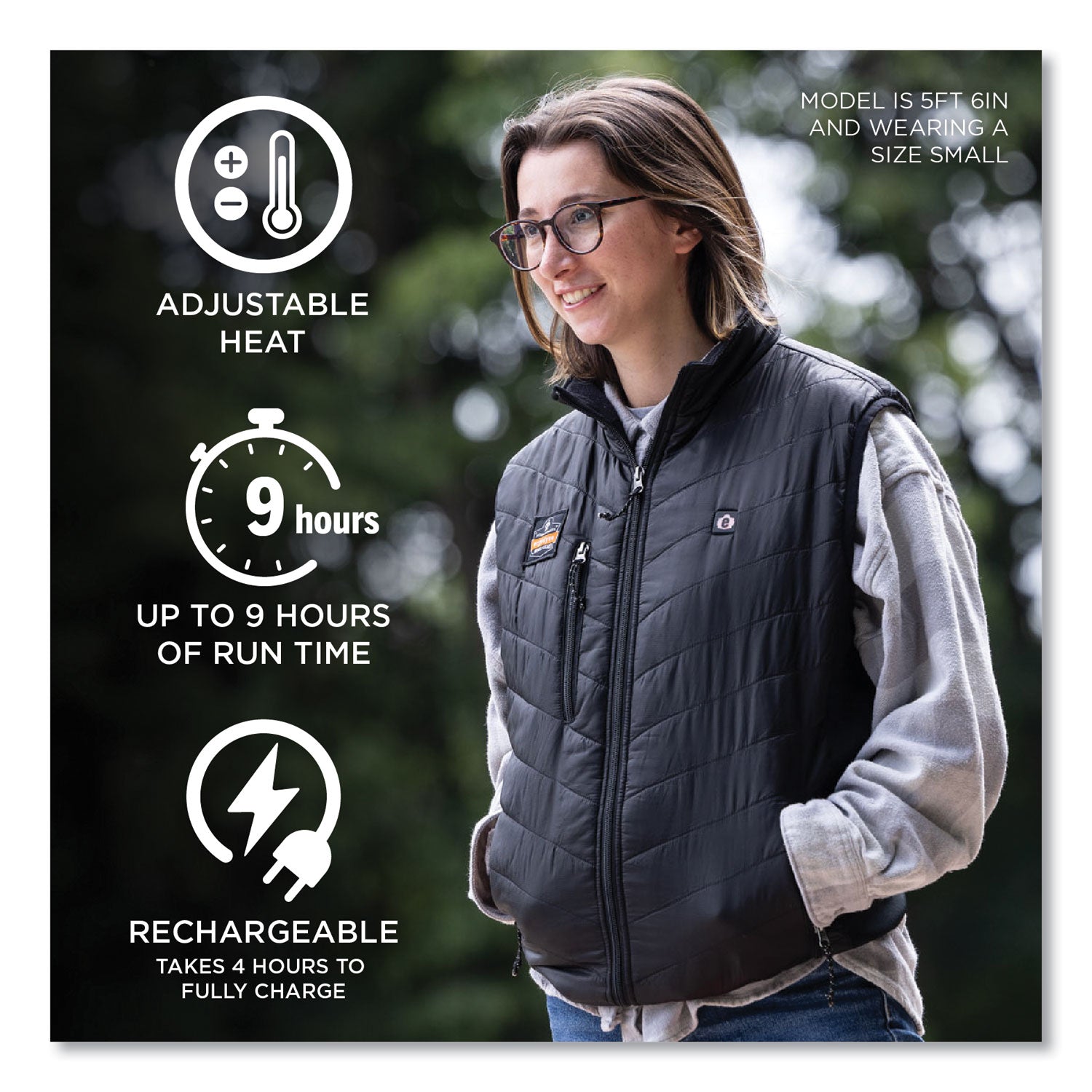 N-Ferno 6495 Rechargeable Heated Vest with Batter Power Bank, Fleece/Polyester, Small, Black ergodyne® Flipcost