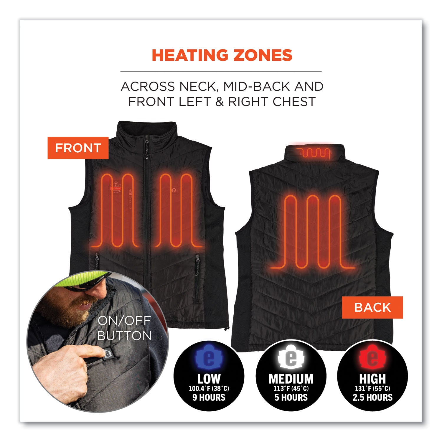 N-Ferno 6495 Rechargeable Heated Vest with Battery Power Bank, Fleece/Polyester, 3X-Large, Black ergodyne® Flipcost