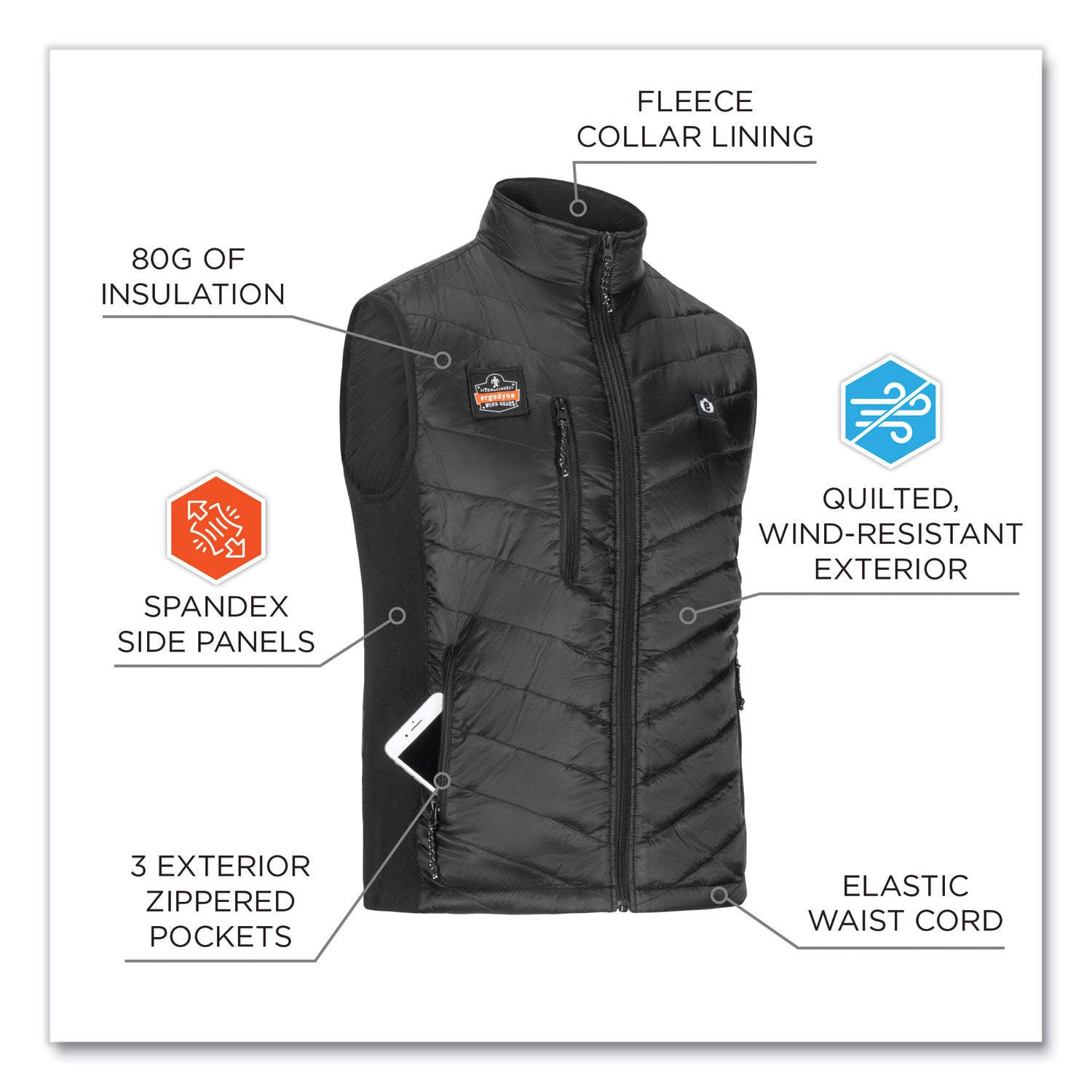 N-Ferno 6495 Rechargeable Heated Vest with Battery Power Bank, Fleece/Polyester, 2X-Large, Black ergodyne® Flipcost