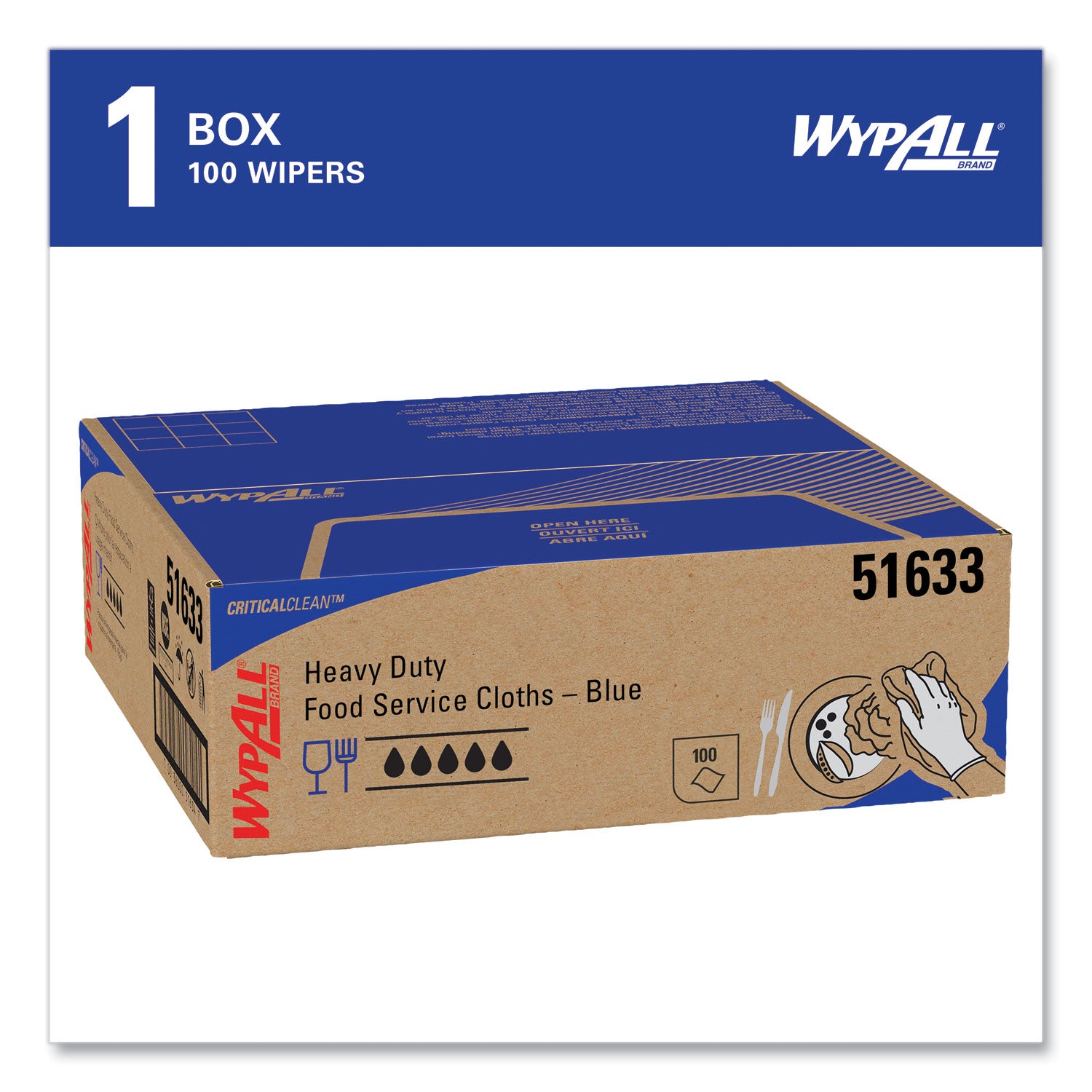 WypAll® Heavy-Duty Foodservice Cloths, 12.5 x 23.5, Blue, 100/Carton