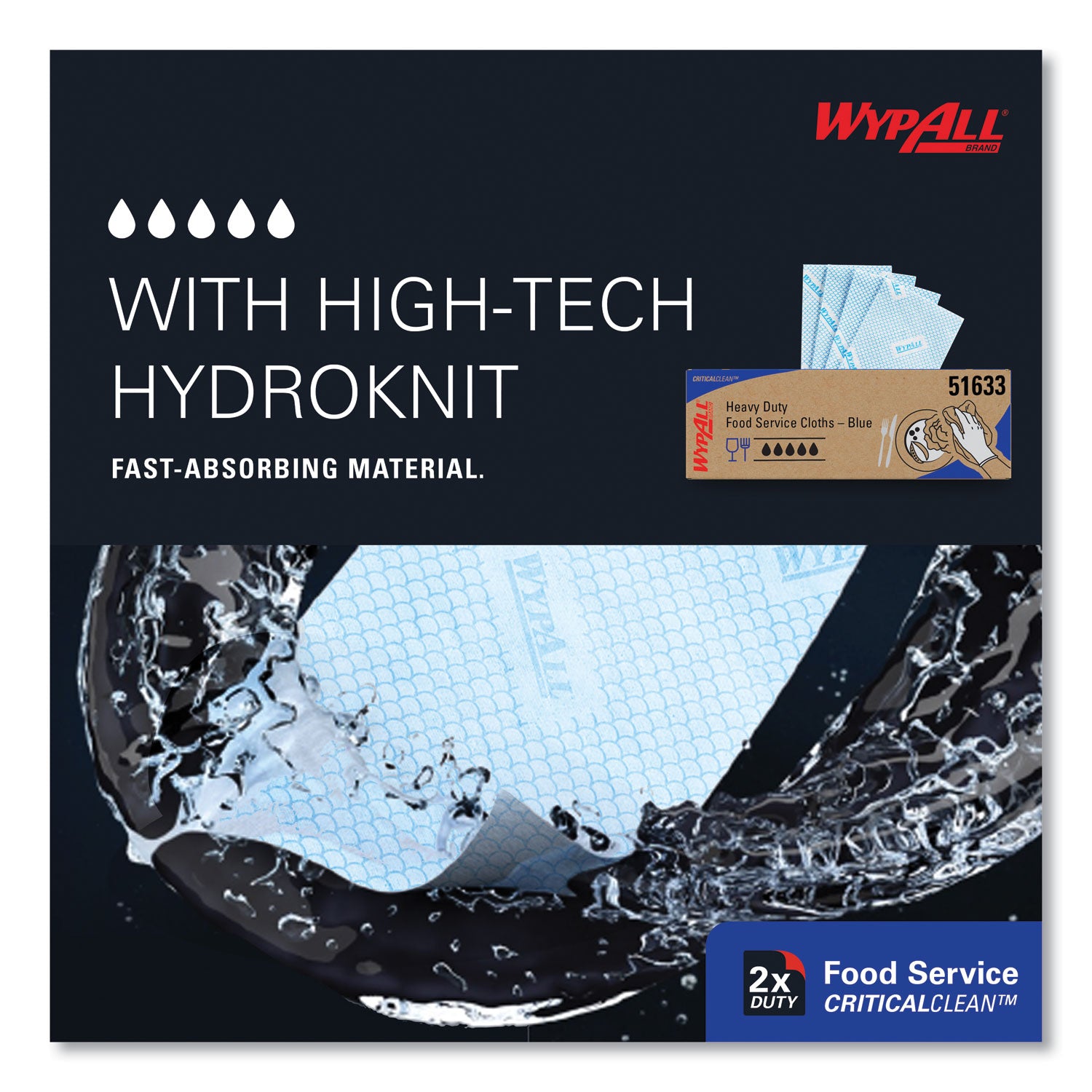 WypAll® Heavy-Duty Foodservice Cloths, 12.5 x 23.5, Blue, 100/Carton