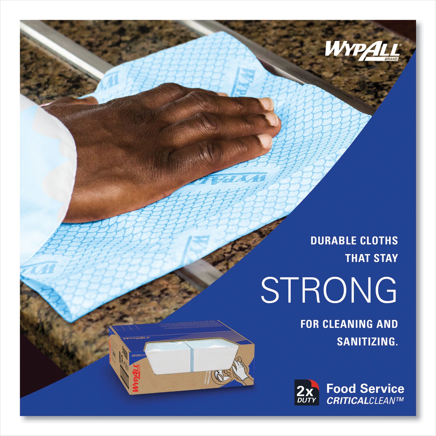 WypAll® Heavy-Duty Foodservice Cloths, 12.5 x 23.5, Blue, 100/Carton