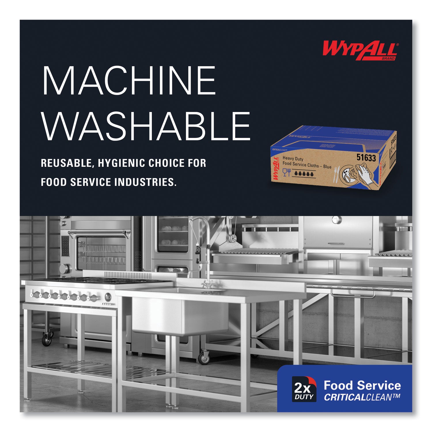 WypAll® Heavy-Duty Foodservice Cloths, 12.5 x 23.5, Blue, 100/Carton