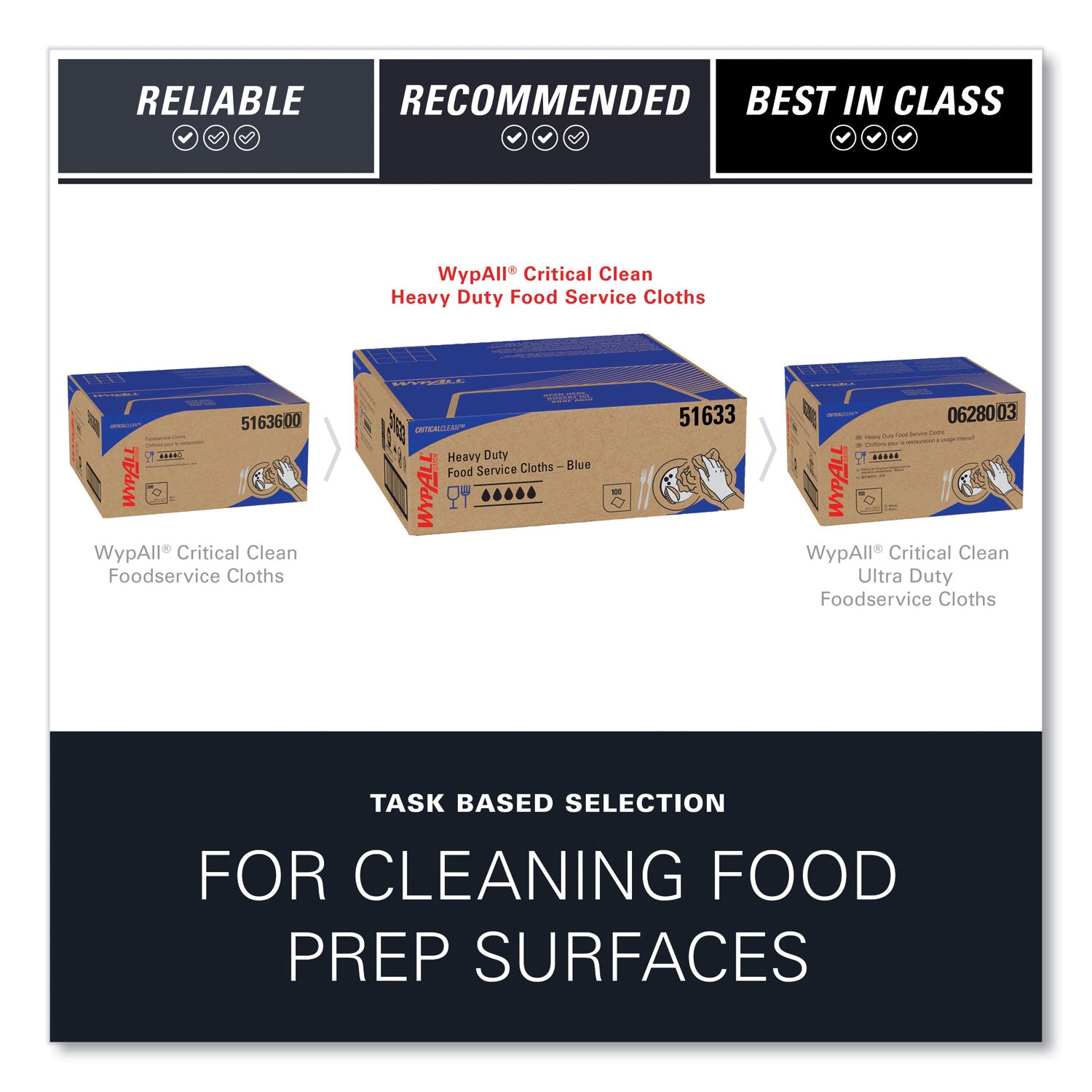 WypAll® Heavy-Duty Foodservice Cloths, 12.5 x 23.5, Blue, 100/Carton