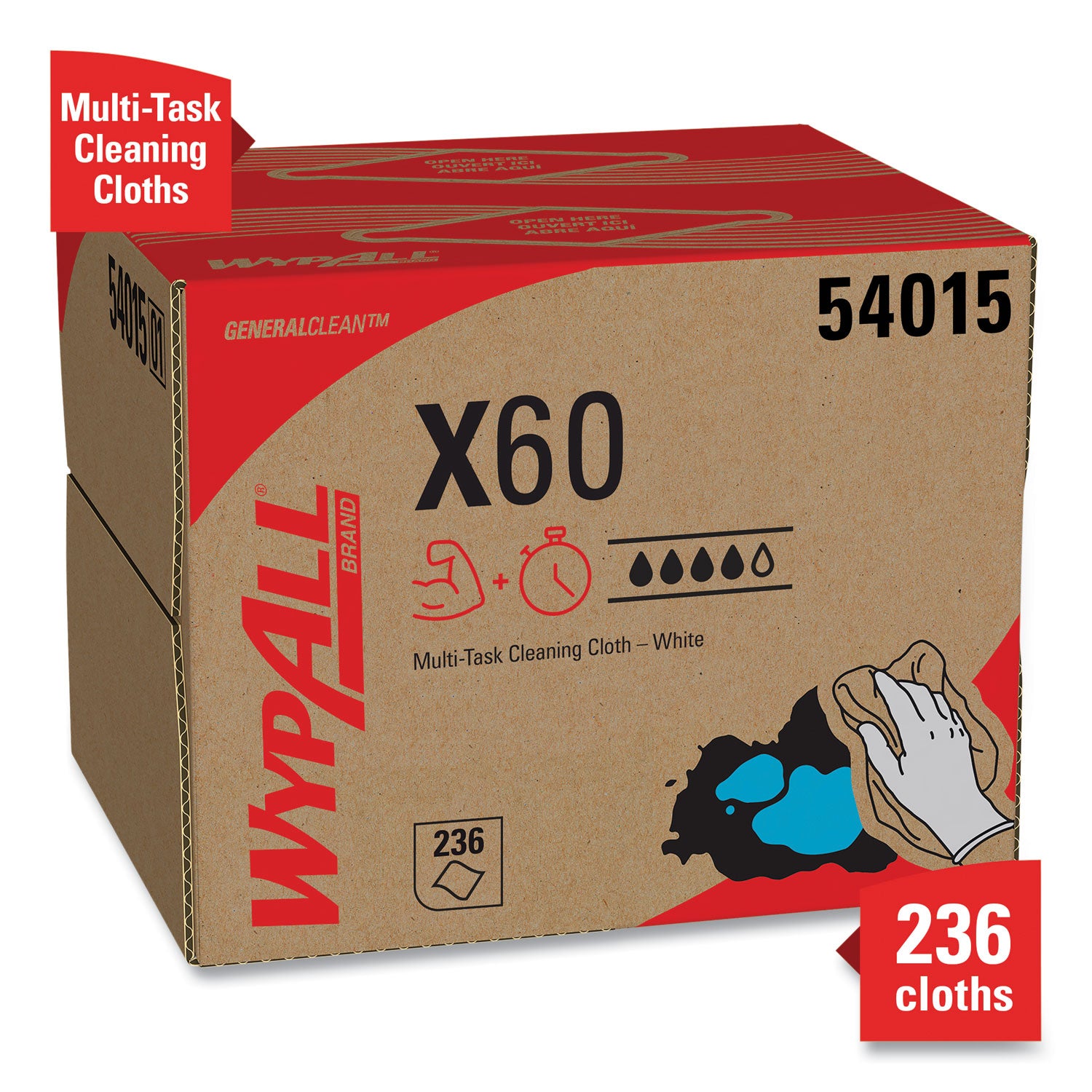 WypAll® General Clean X60 Cloths, 12.5 x 16.8, White, 236/Carton