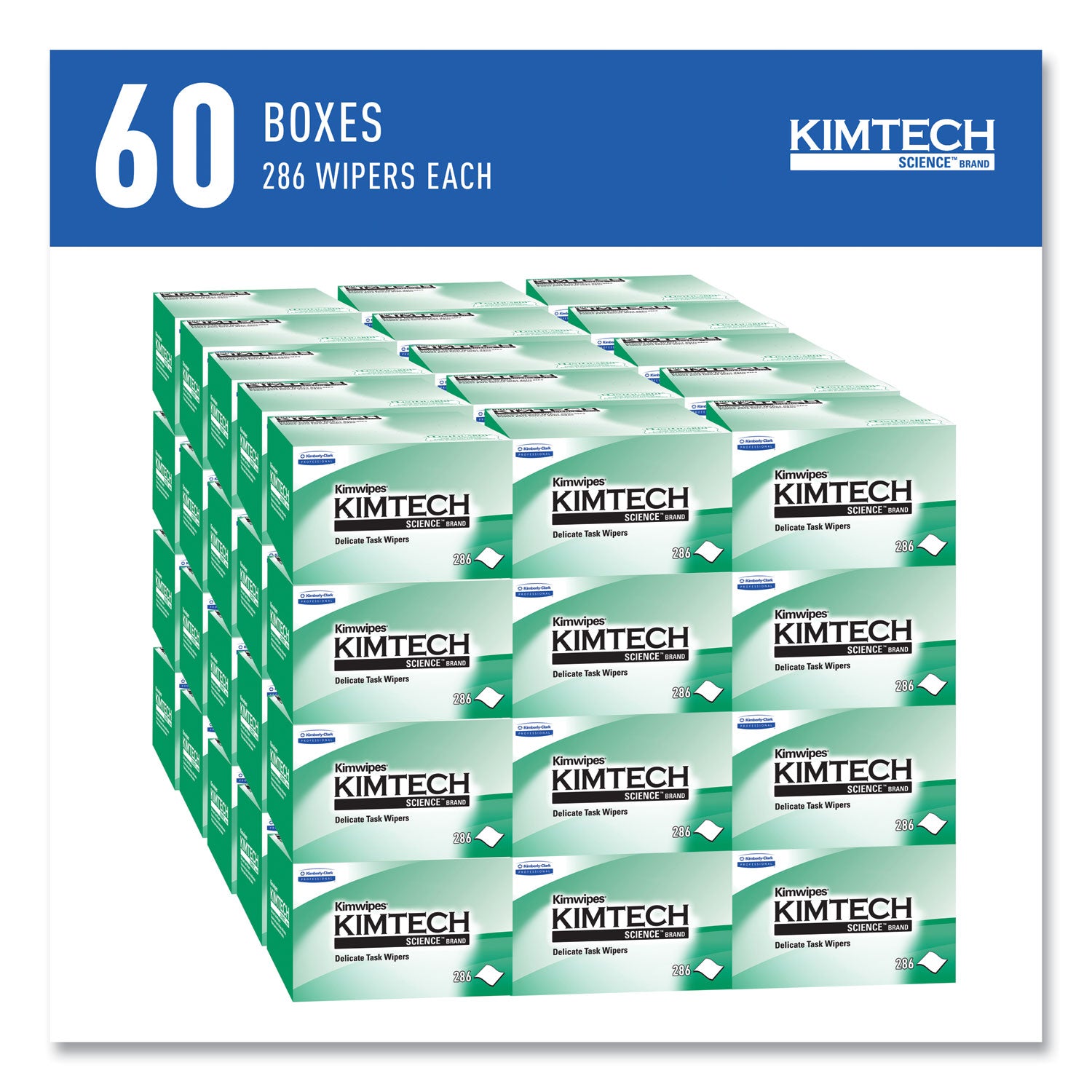 Kimtech™ Kimwipes, Delicate Task Wipers, 1-Ply, 4.4 x 8.4, Unscented, White, 286/Box, 60 Boxes/Carton