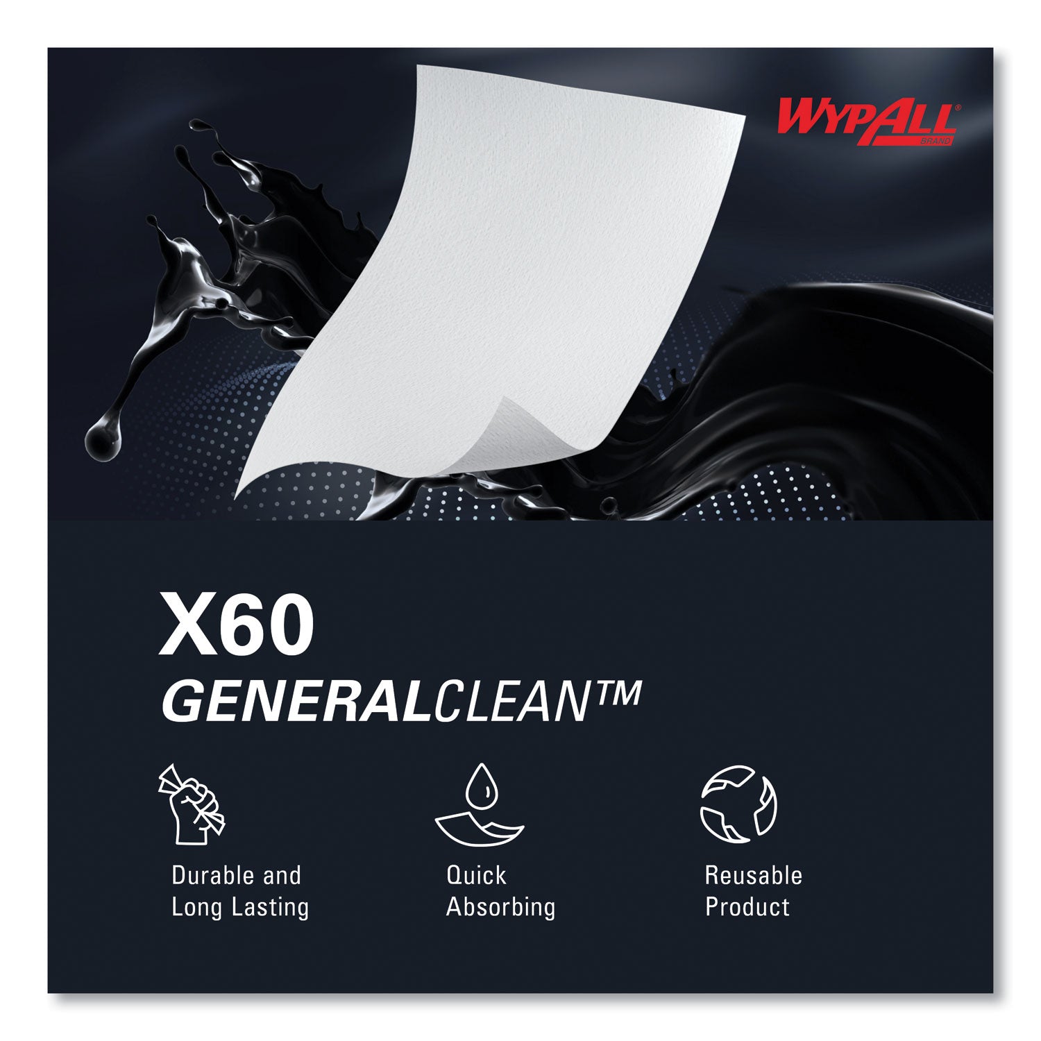 WypAll® General Clean X60 Cloths, POP-UP Box, 8.34 x 16.8, White, 118/Box