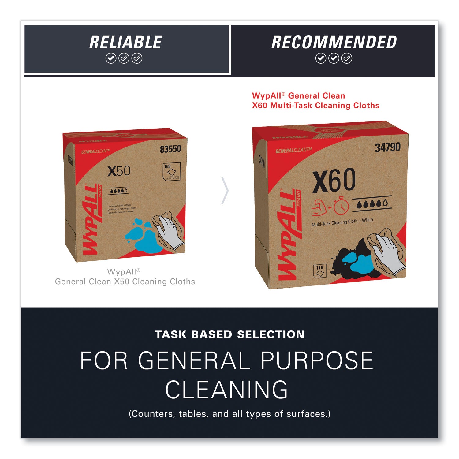 General Clean X60 Cloths, POP-UP Box, 8.34 x 16.8, White, 118/Box
