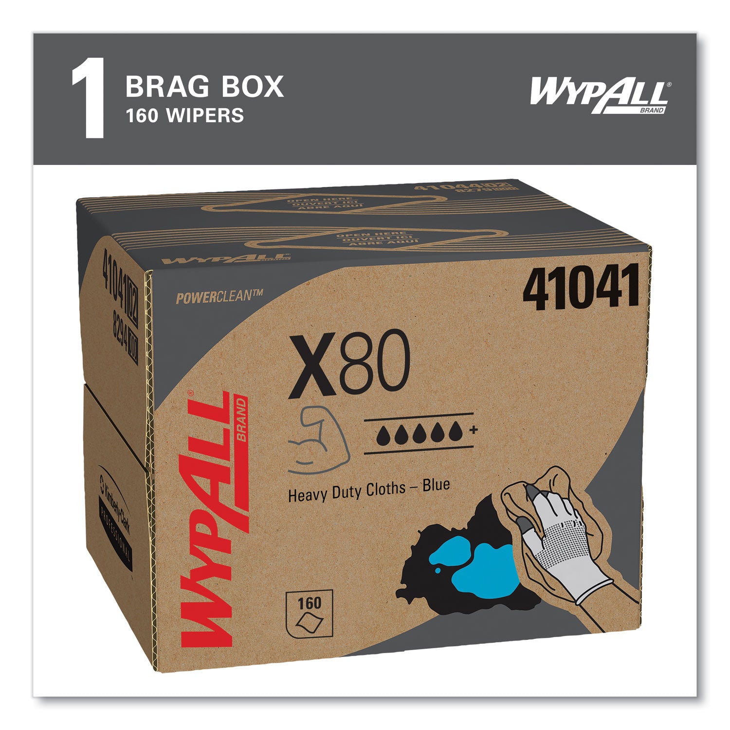 WypAll® Power Clean X80 Heavy Duty Cloths, 11.1 x 16.8, Blue, 160 Wipers/Carton